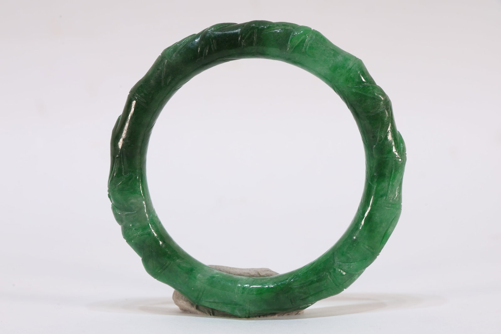 Jadeite Carved Bamboo Pattern Bangle - 4