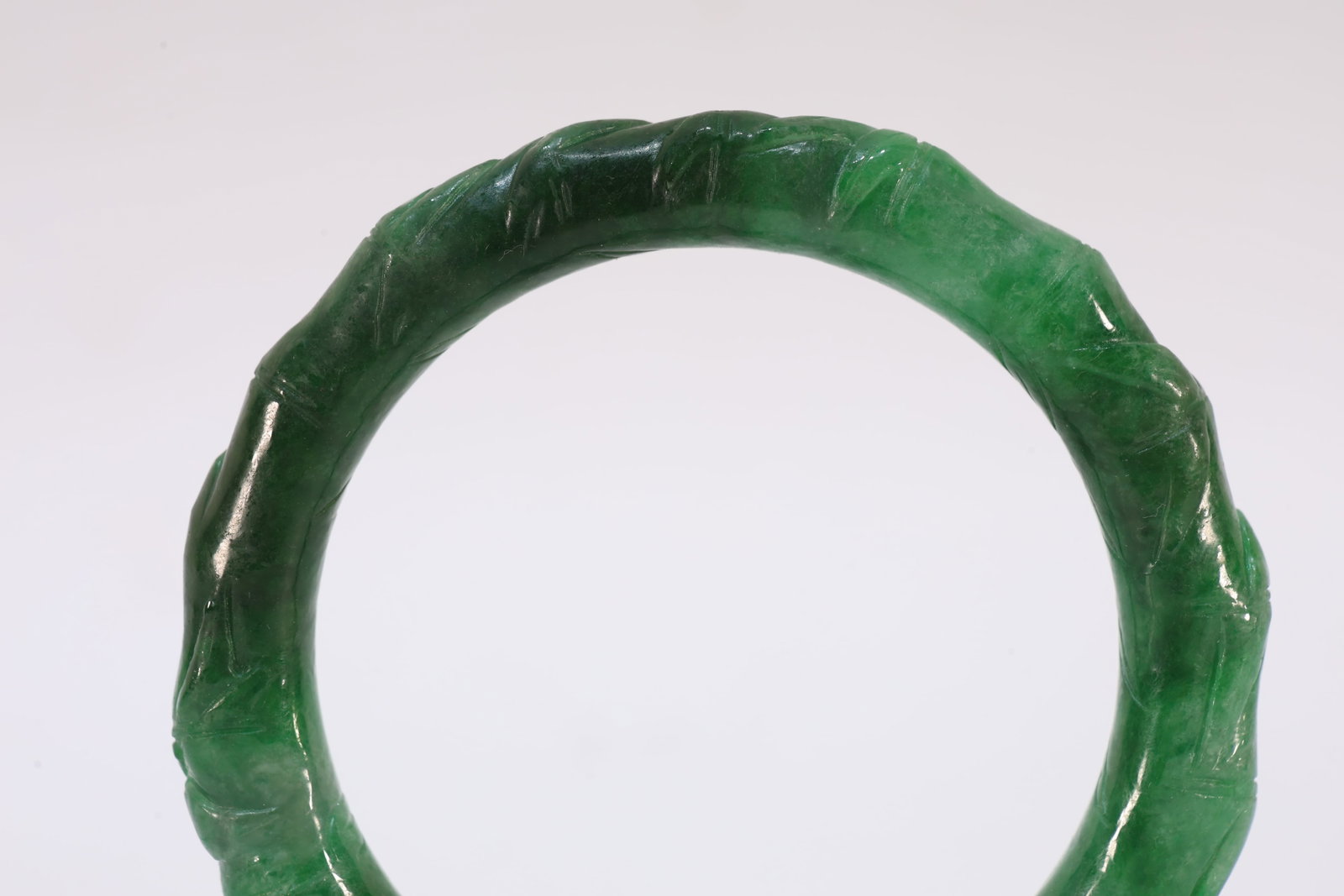 Jadeite Carved Bamboo Pattern Bangle - 5