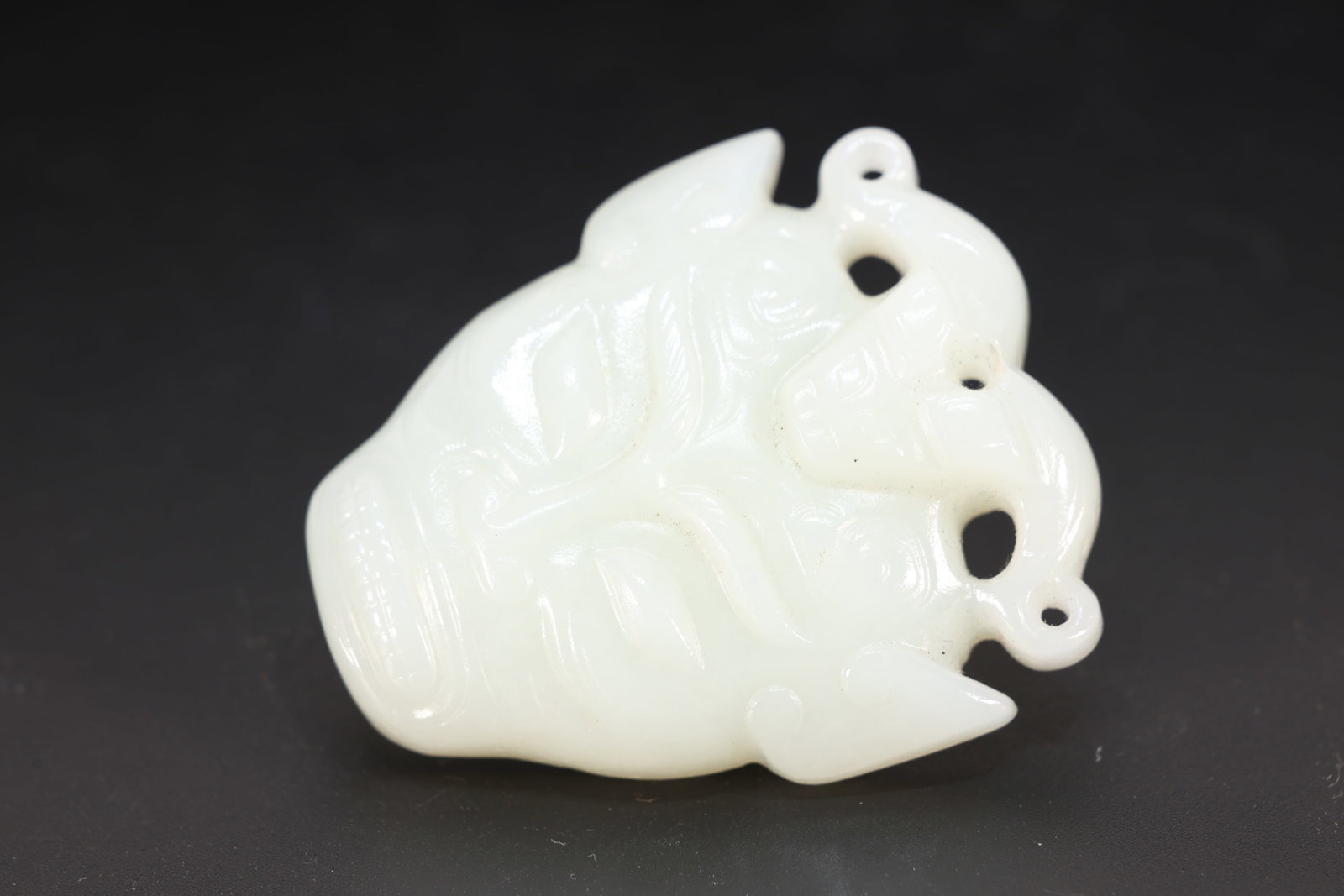 Jade Carved Beast Face Pattern Bi - 3