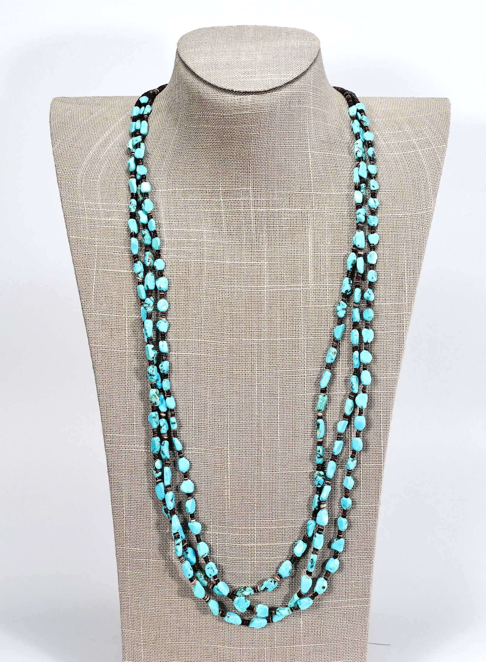 Navajo Multi-strand Natural Turquoise,Heishi,Coral BeadsNecklace: Navajo Multi-strand Natural Turquoise,Heishi,Coral BeadsNecklace (Length 40 cm, Turquoise: 0.8 x 0.5 cm)