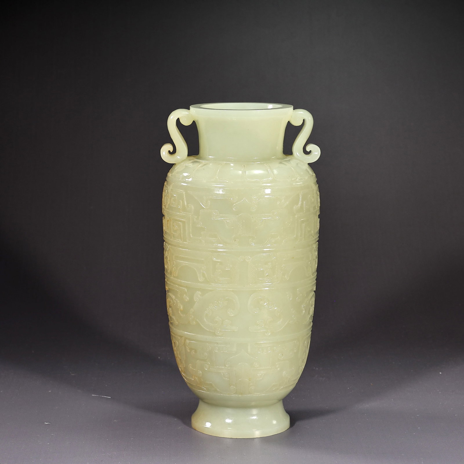 Chinese White Jade Carved Flower Beast Double Ears Vase Bottle: Chinese White Jade Carved Flower Beast Double Ears Vase Bottle (11 x 20.5 cm)