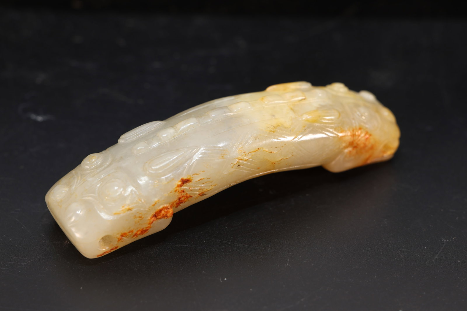Jade Carved Beast Face and Dragon Pattern Ornament: Jade Carved Beast Face and Dragon Pattern Ornament (9.3 x 2.3 x 2cm)