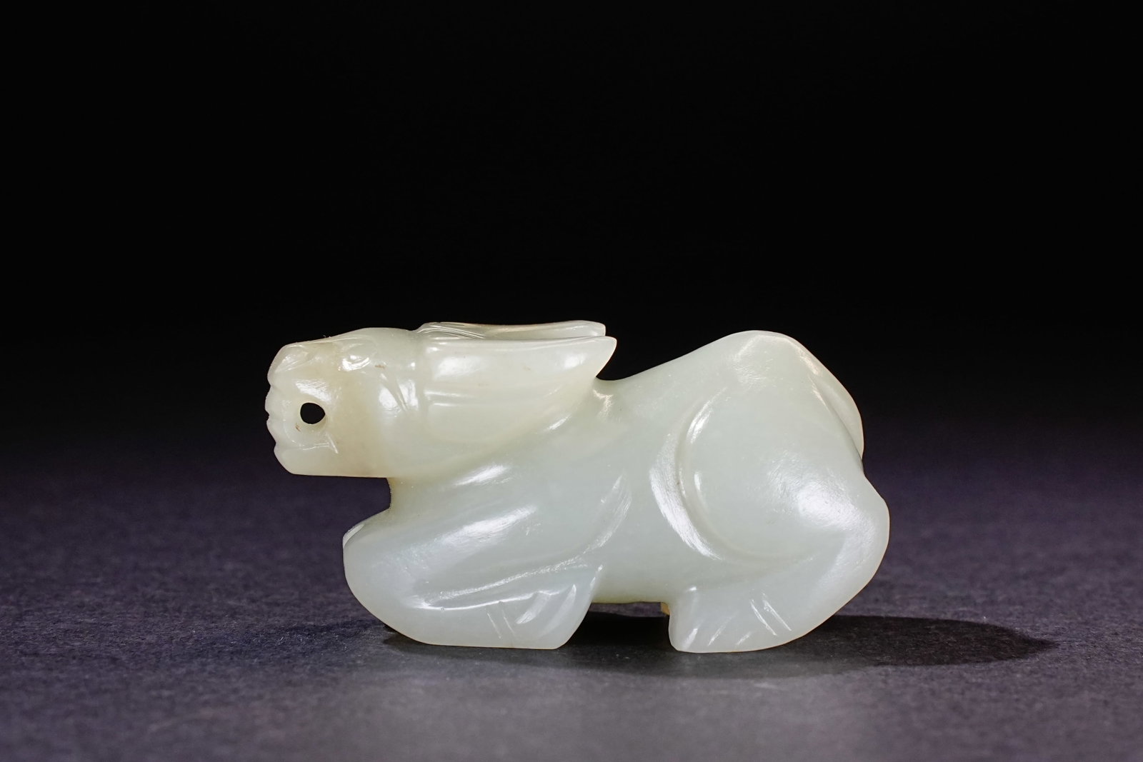 Jade Carved Beast Face Pattern Ox Shape Ornament: Jade Carved Beast Face Pattern Ox Shape Ornament (4.4 x 2.3 x 2.3cm)
