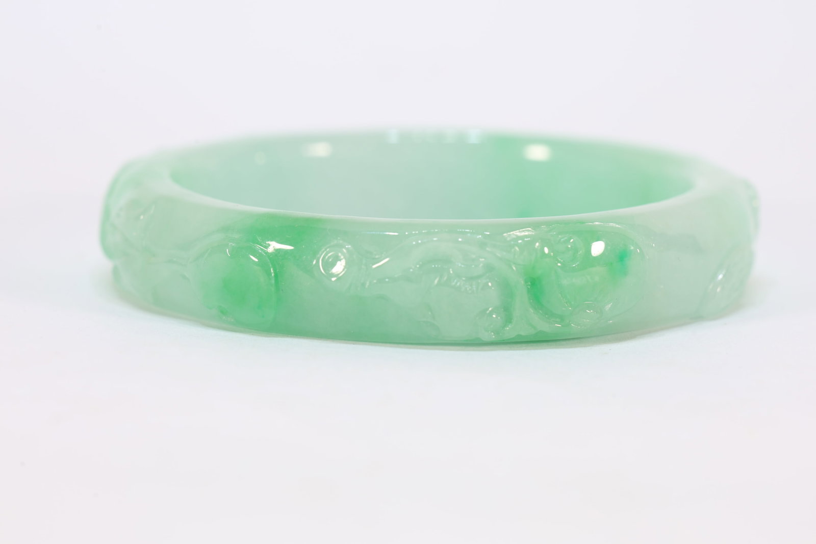 Jadeite Carved Dragon Pattern Bangle - 7