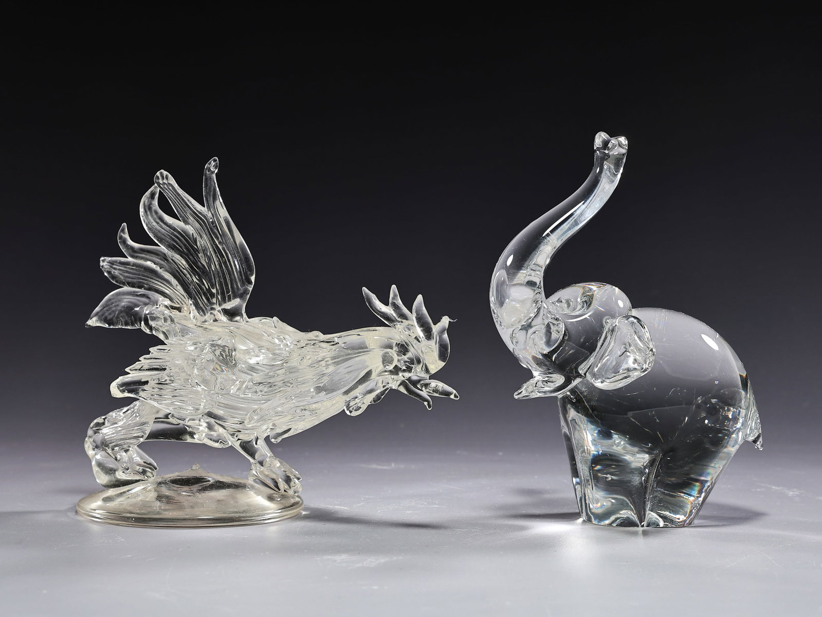 Art Crystal Glass Elephant And Glass Fighting Rooster Sculpture (1 of 7)