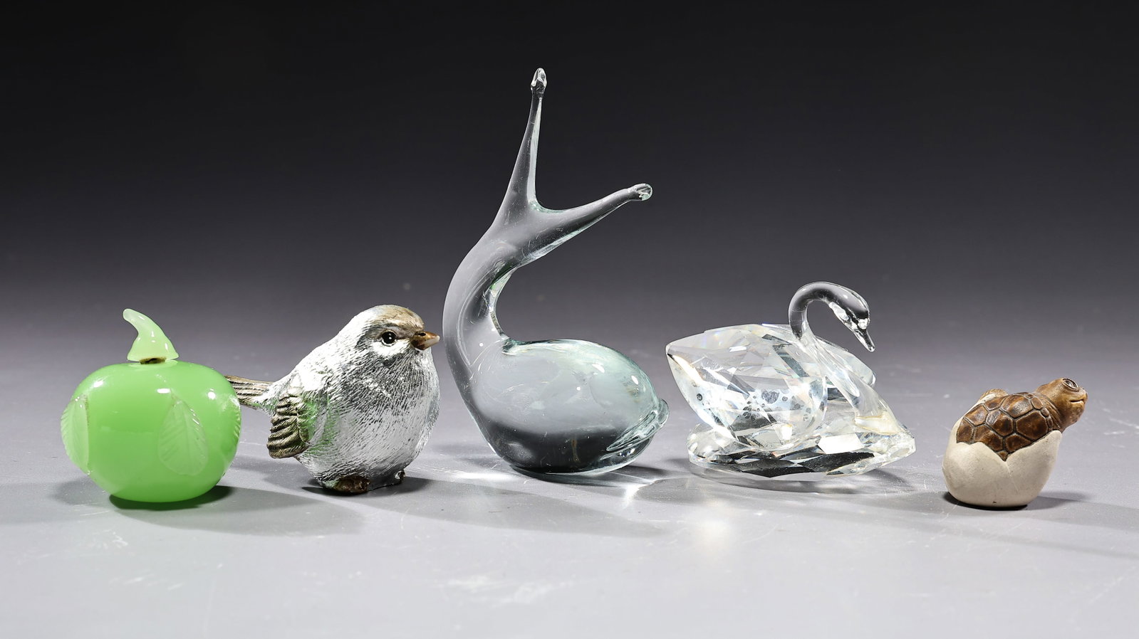 Assorted Small Figurines Including Crystal, Pottery, Glass (1 of 7)