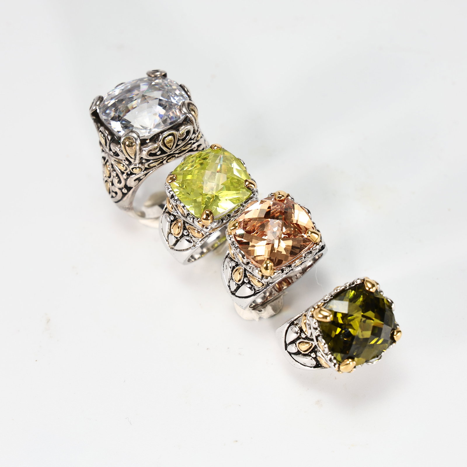 4 Cocktail 18GE,925 Cushion Cut CZ Silver & Gold Tone Rings (1 of 7)