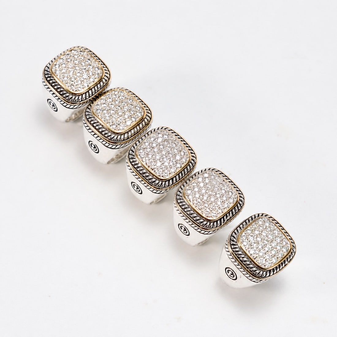 5 Sterling Silver 925 Pave Cubic Zirconia Statement Rings: 5 Sterling Silver 925 Pave Cubic Zirconia Statement Rings (Size: 5.5, 7.5.5, 6.5,8, Weight: 68.5 grams)