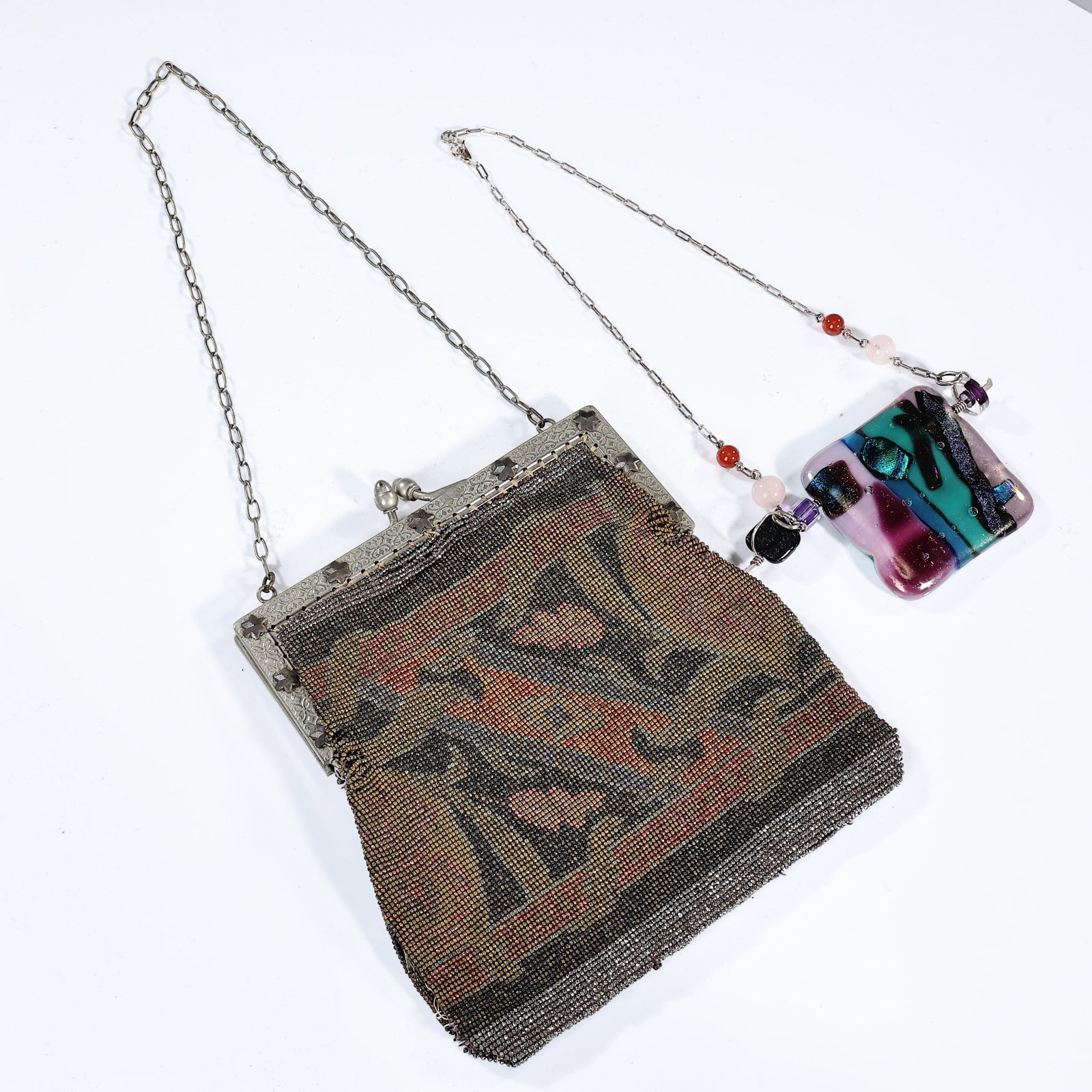 Vintage Glass Beaded Purse And Art Glass Necklace (1 of 8)