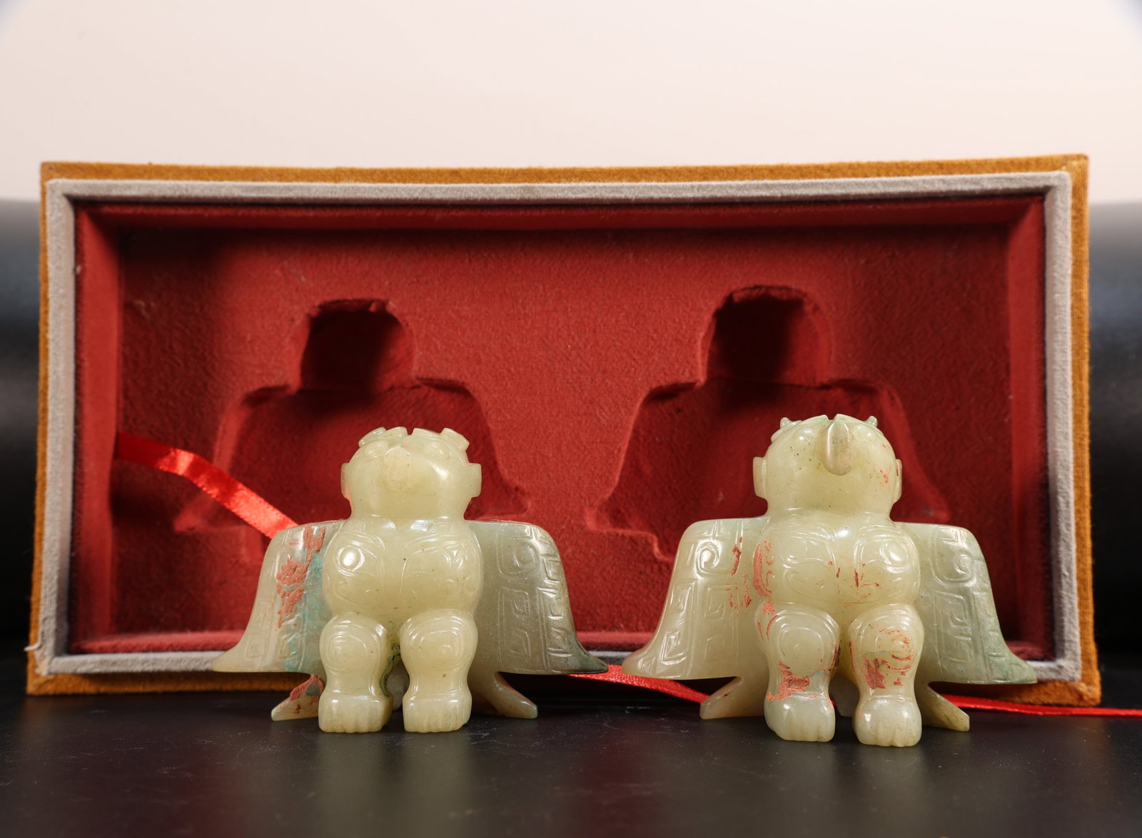 Pair of Jade Carved Beast Face Pattern Bird Shape Ornament (1 of 14)
