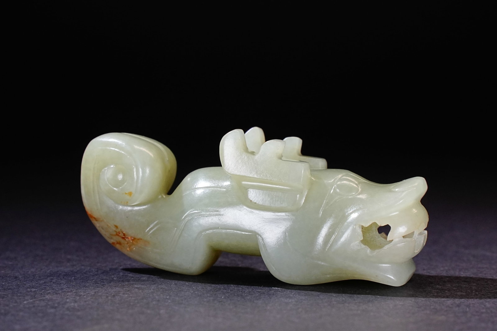 Jade Carved Beast Face Pattern Dragon Shape Ornament: Jade Carved Beast Face Pattern Dragon Shape Ornament (6.4 x 2.25 x 2.7cm)