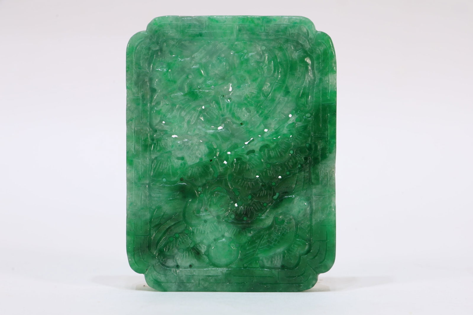 Jadeite Carved Flower Pattern Incense Burner: Jadeite Carved Flower Pattern Incense Burner (7.5 x 5.5 x 1cm)