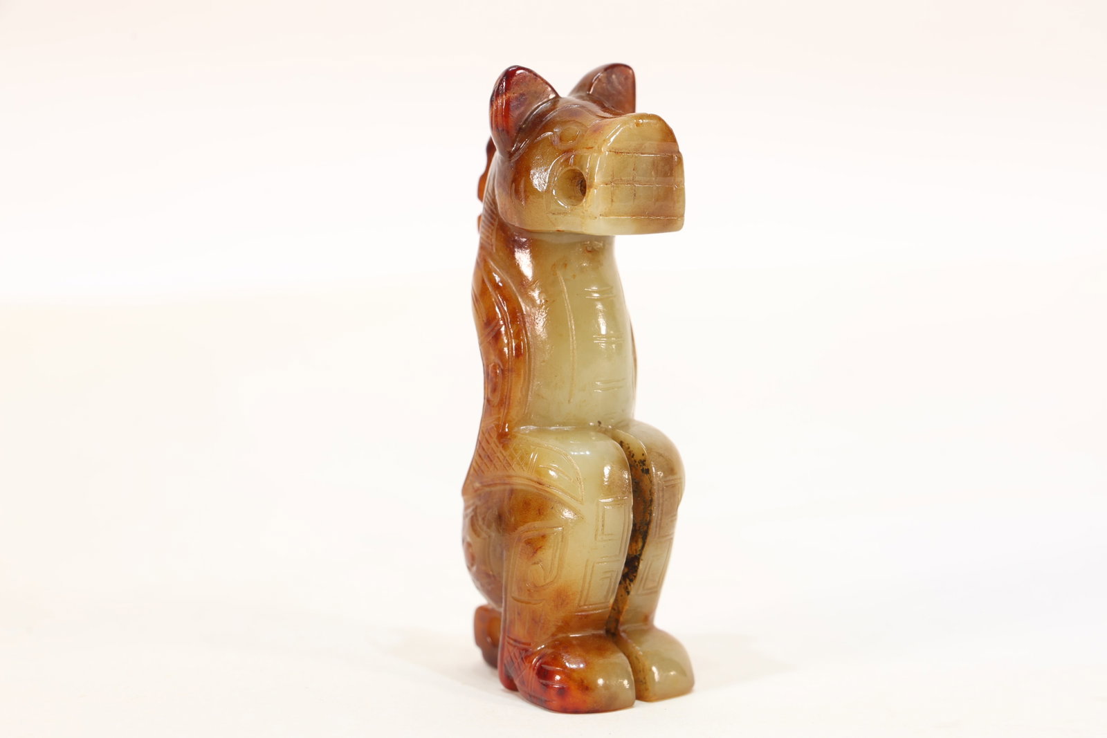 Jade Carved Beast Face Pattern Dragon Shape Ornament: Jade Carved Beast Face Pattern Dragon Shape Ornament (8.5 x 3.5 x 2.3cm)