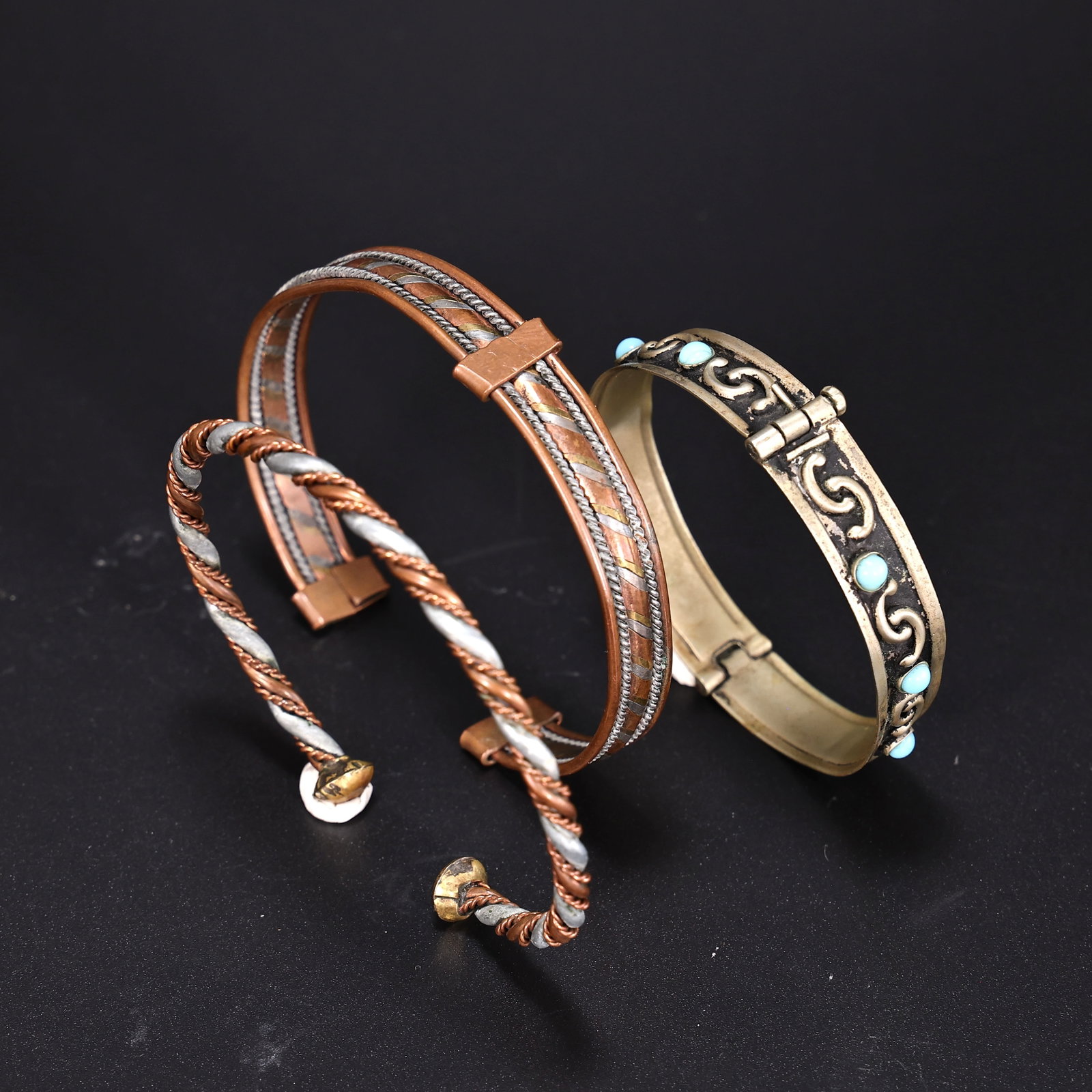 Three Mixed Metal & Costume Bracelets Including Copper Cuff and Hinged Bracelet (1 of 6)