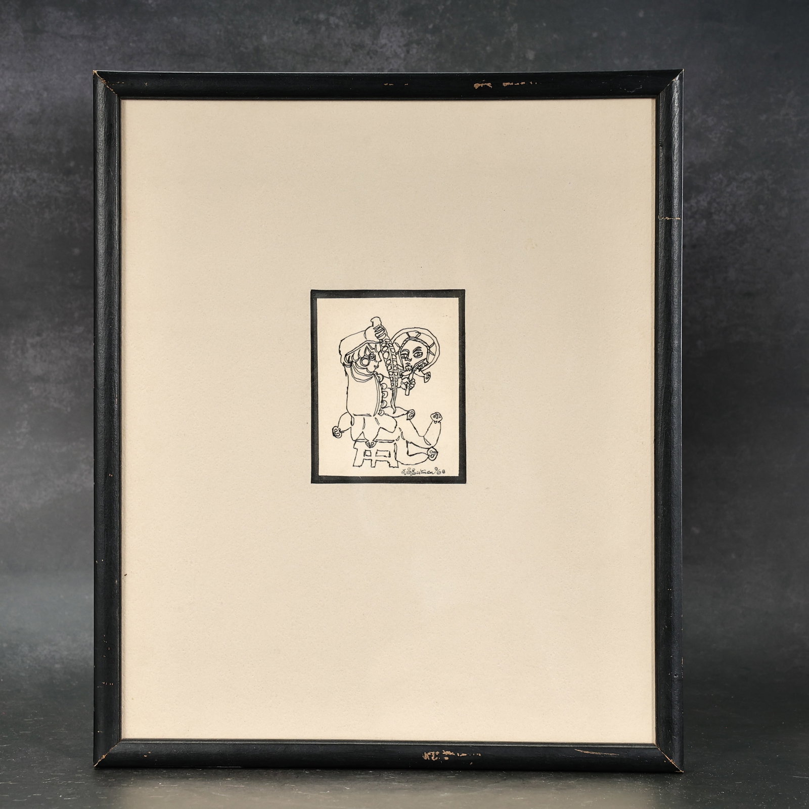 Modernist Pen & Ink Abstract Figural Drawing, Signed 1968s Framed (1 of 4)