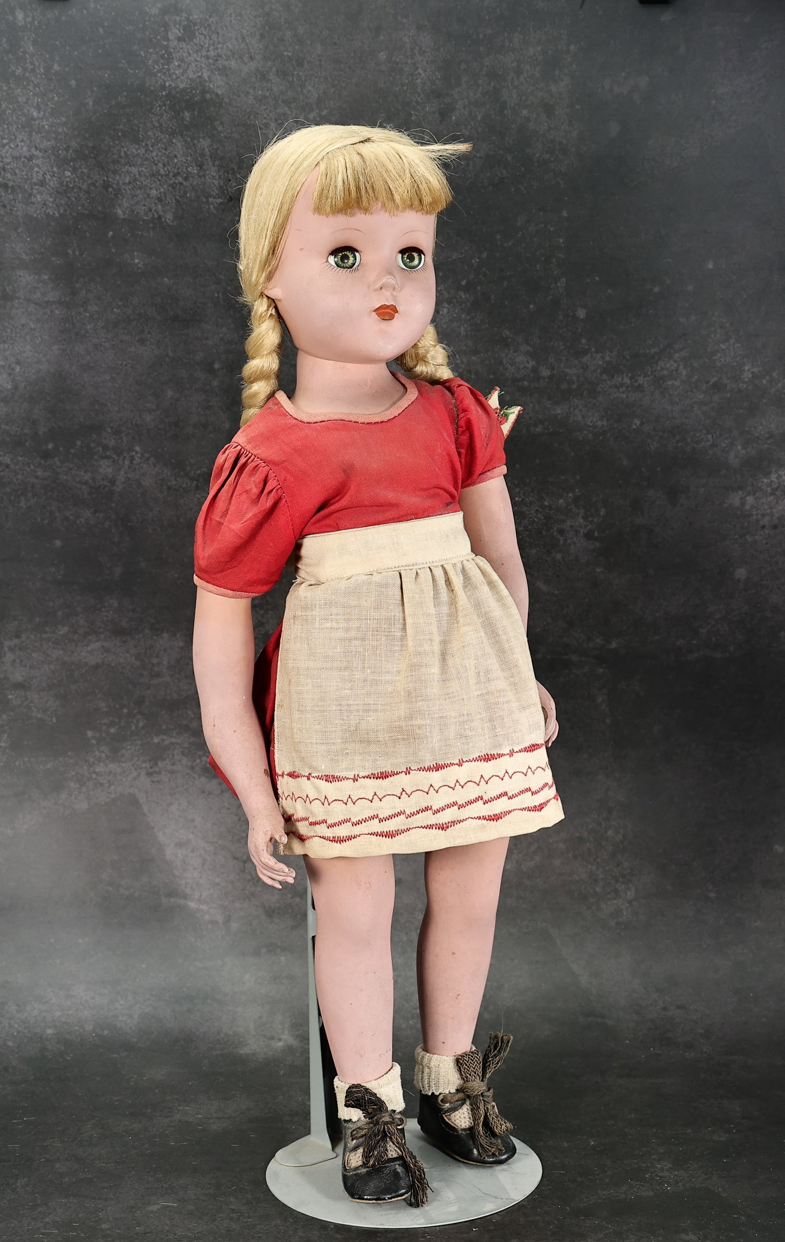 Vintage Blonde Hard Plastic Doll with Braided Hair and Sleep Eyes (1 of 6)