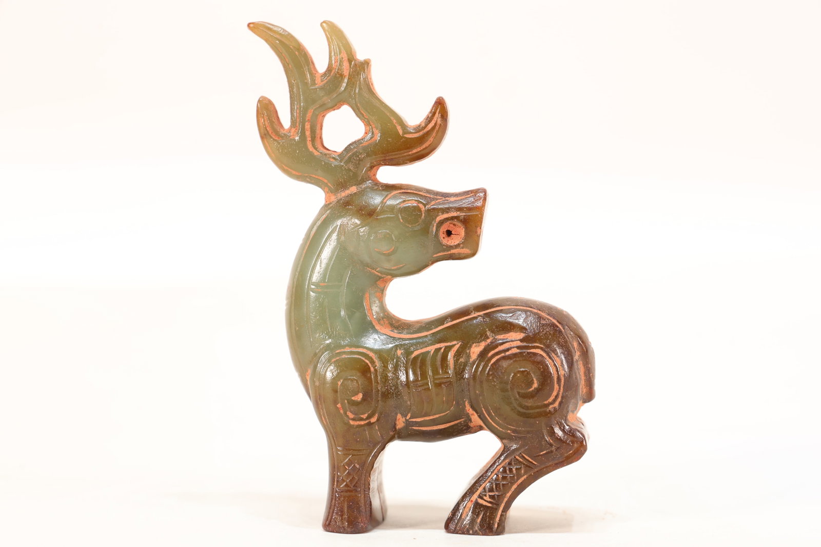 Jade Carved Beast Face Pattern Deer Shape Ornament: Jade Carved Beast Face Pattern Deer Shape Ornament (5.5 x 8.5 x 2.5cm)