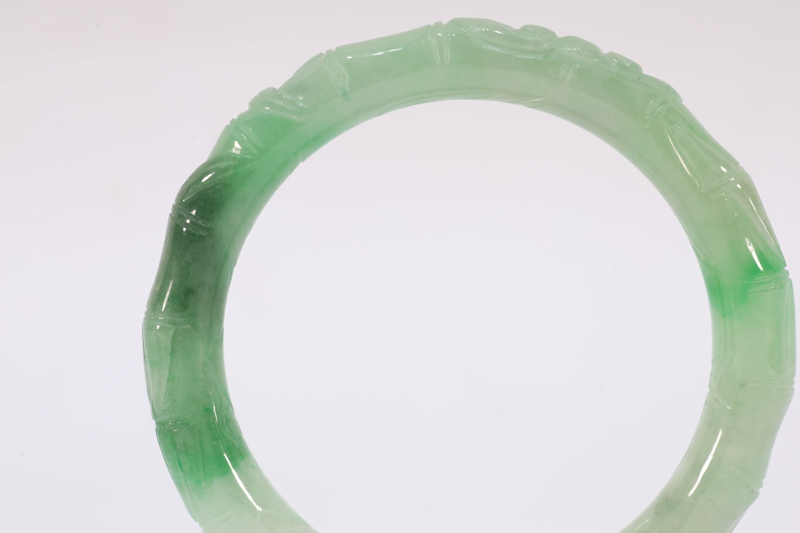 Jadeite Carved Bamboo Pattern Bangle - 2