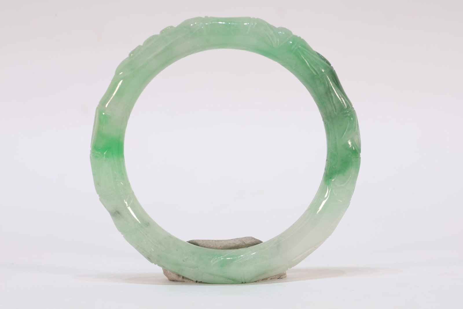 Jadeite Carved Bamboo Pattern Bangle - 4