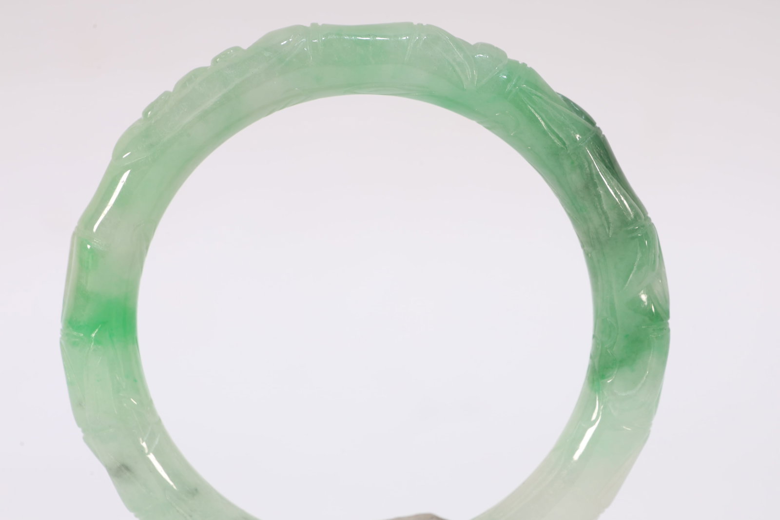 Jadeite Carved Bamboo Pattern Bangle - 5