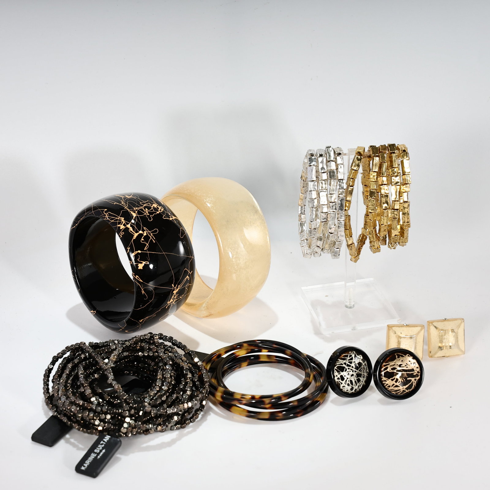 Costume Jewelry Gold Plated Bracelets, Bangles, Earrings, Beaded Strands (1 of 5)