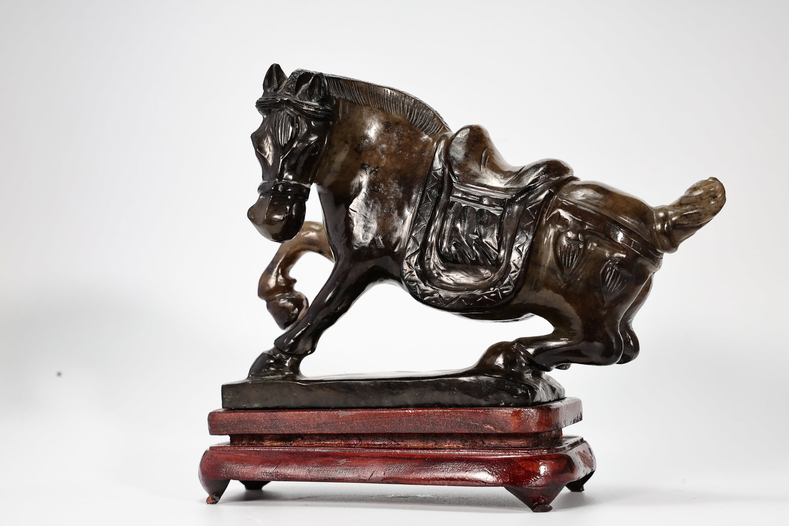 Carved Jade Stone Horse Sculpture with Stand (1 of 7)