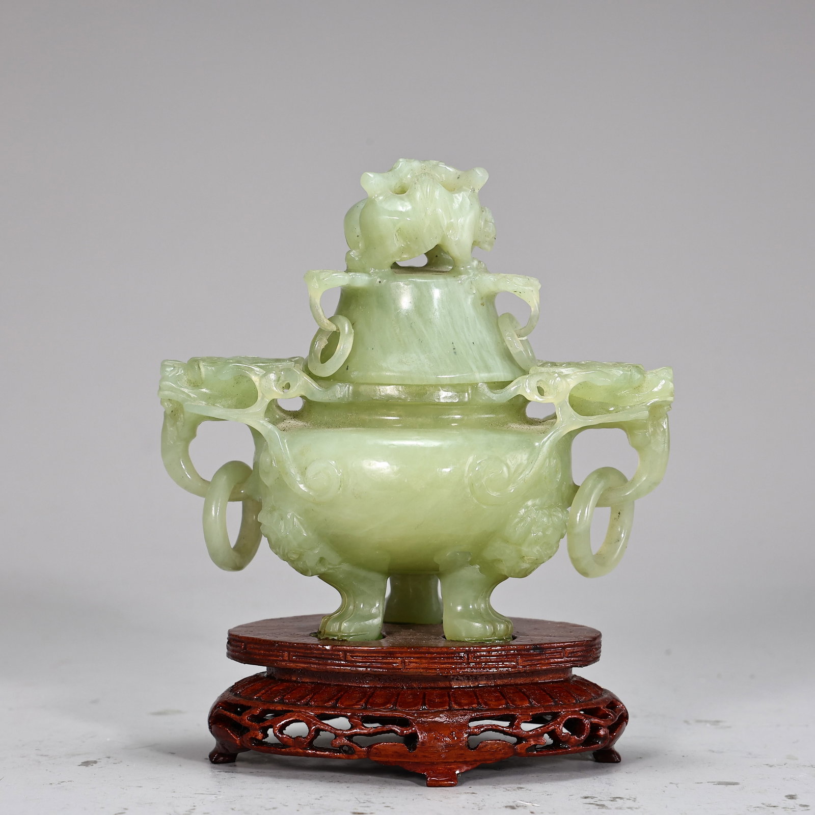 Chinese Carved Jade Incense Burner Dragon Head Features on Stand (1 of 6)