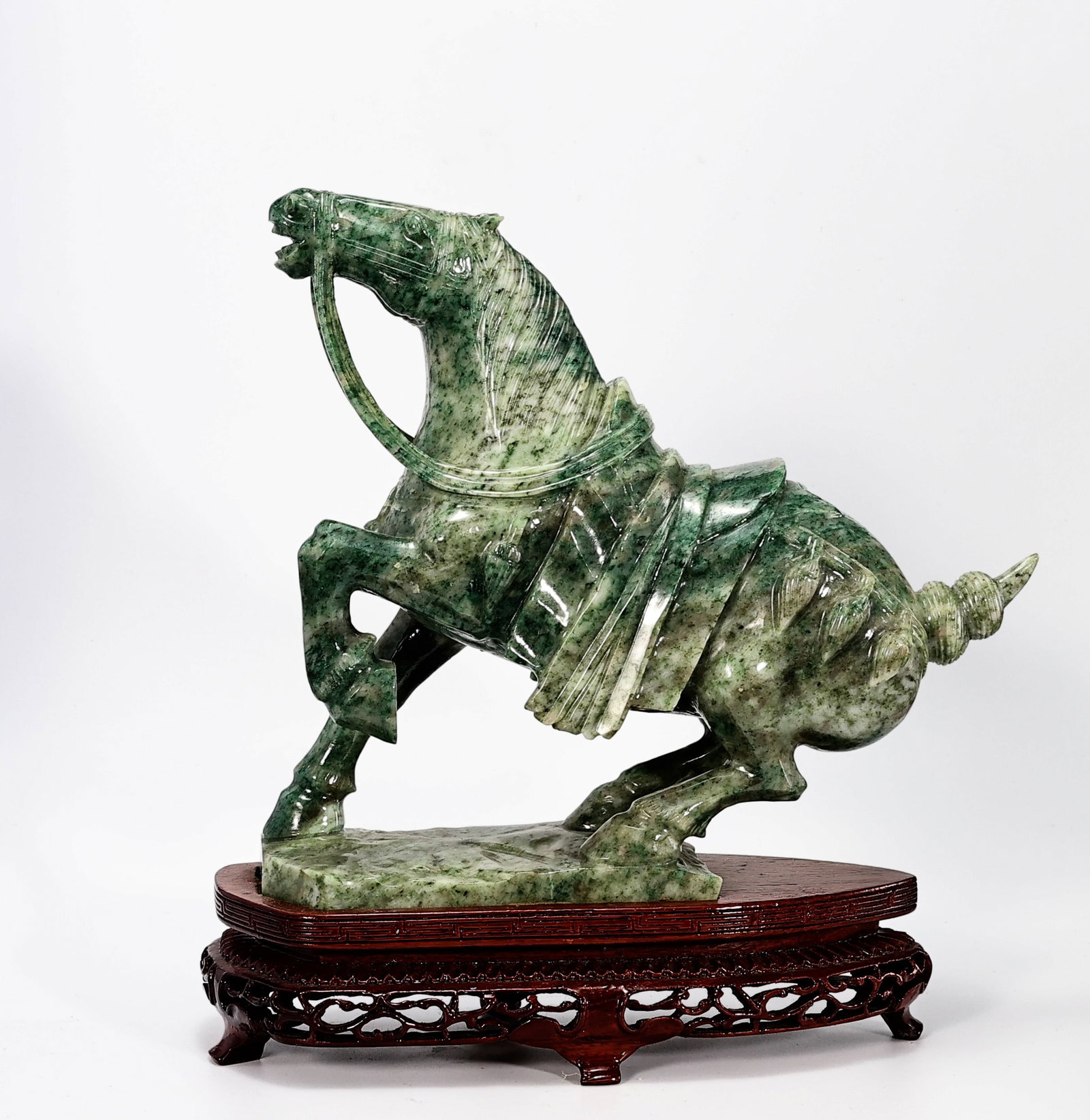 Chinese Spinach Jade Garved War Horse Sculpture On Stand (1 of 6)