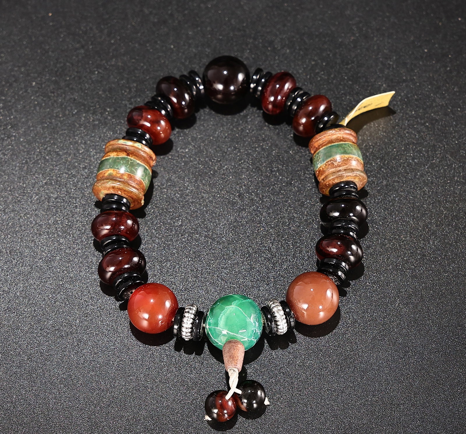 Mixed Gemstone Stone Beaded Bracelet with Tassel Accent: Mixed Gemstone Stone Beaded Bracelet with Tassel Accent (Circumference: 7 cm, Beads: 1 cm and 1.5 x 1 cm)