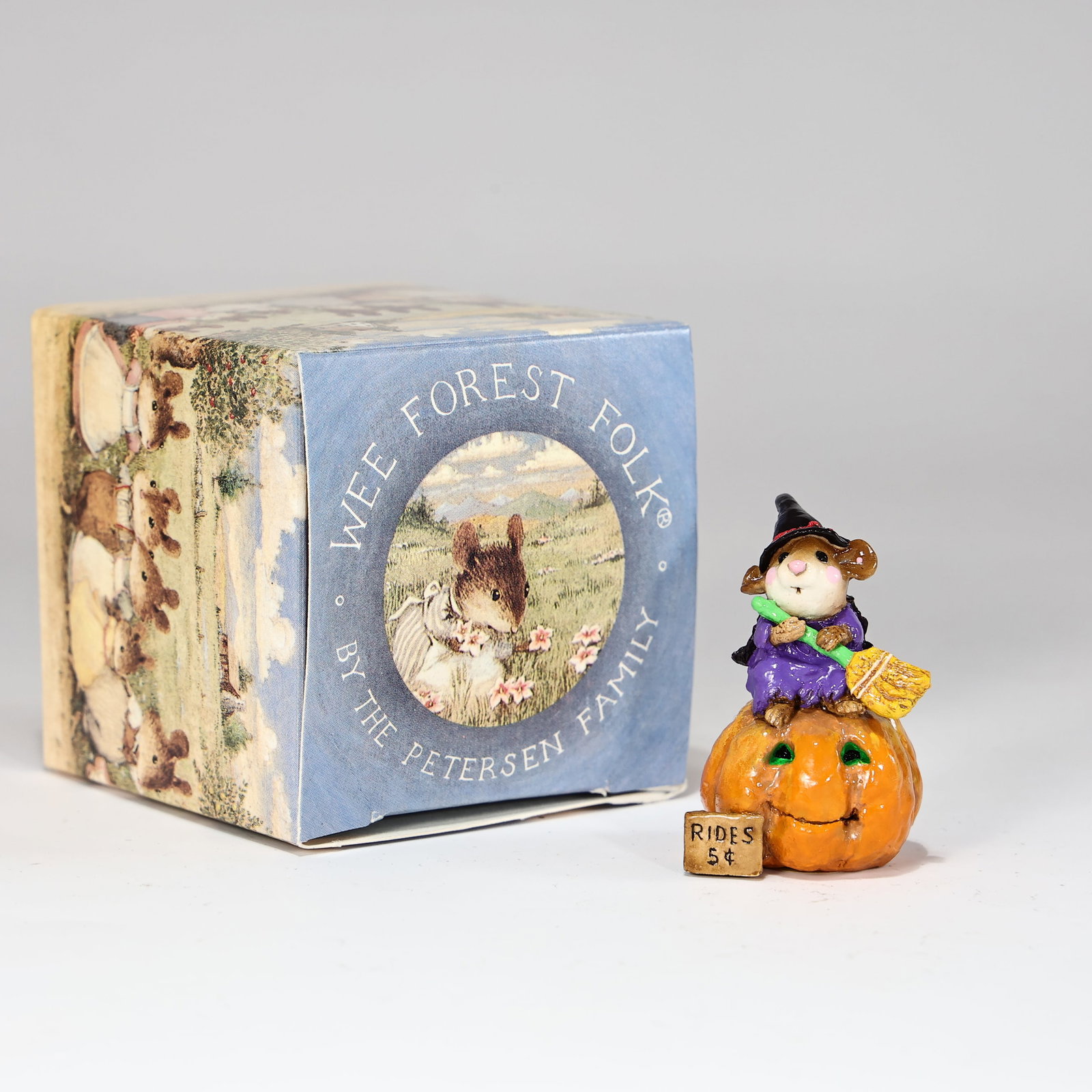 1995 Wee Forest Folk Halloween Witch Mouse on Pumpkin "Rides" Figurine with Box (1 of 6)
