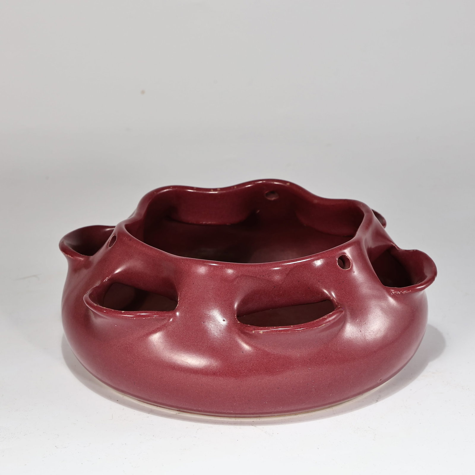 Oxblood Glazed Art Pottery Multi-Pocket Flower Arranging Bowl (1 of 6)