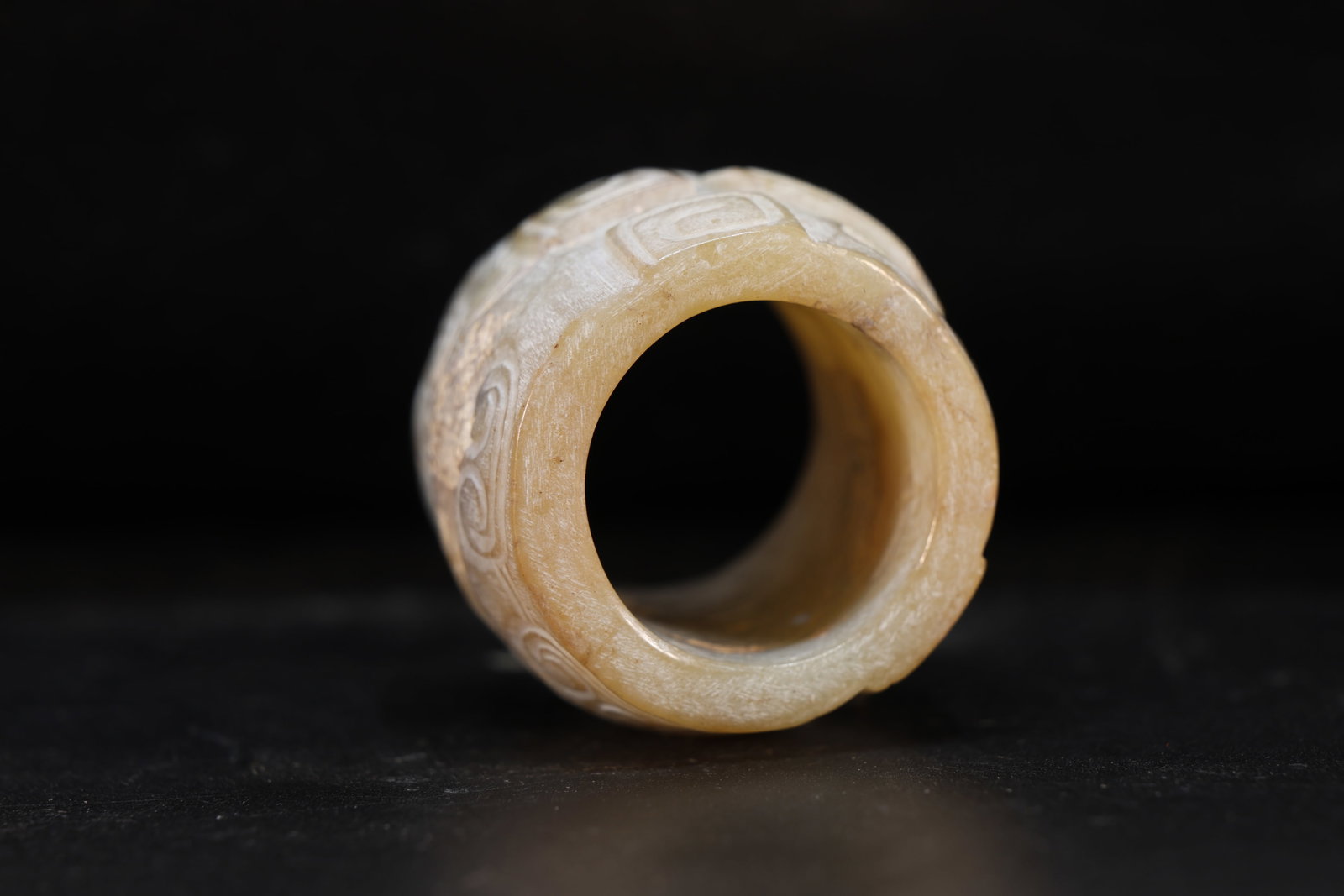 Jade Carved Beast Face Pattern Thumb Ring - 6