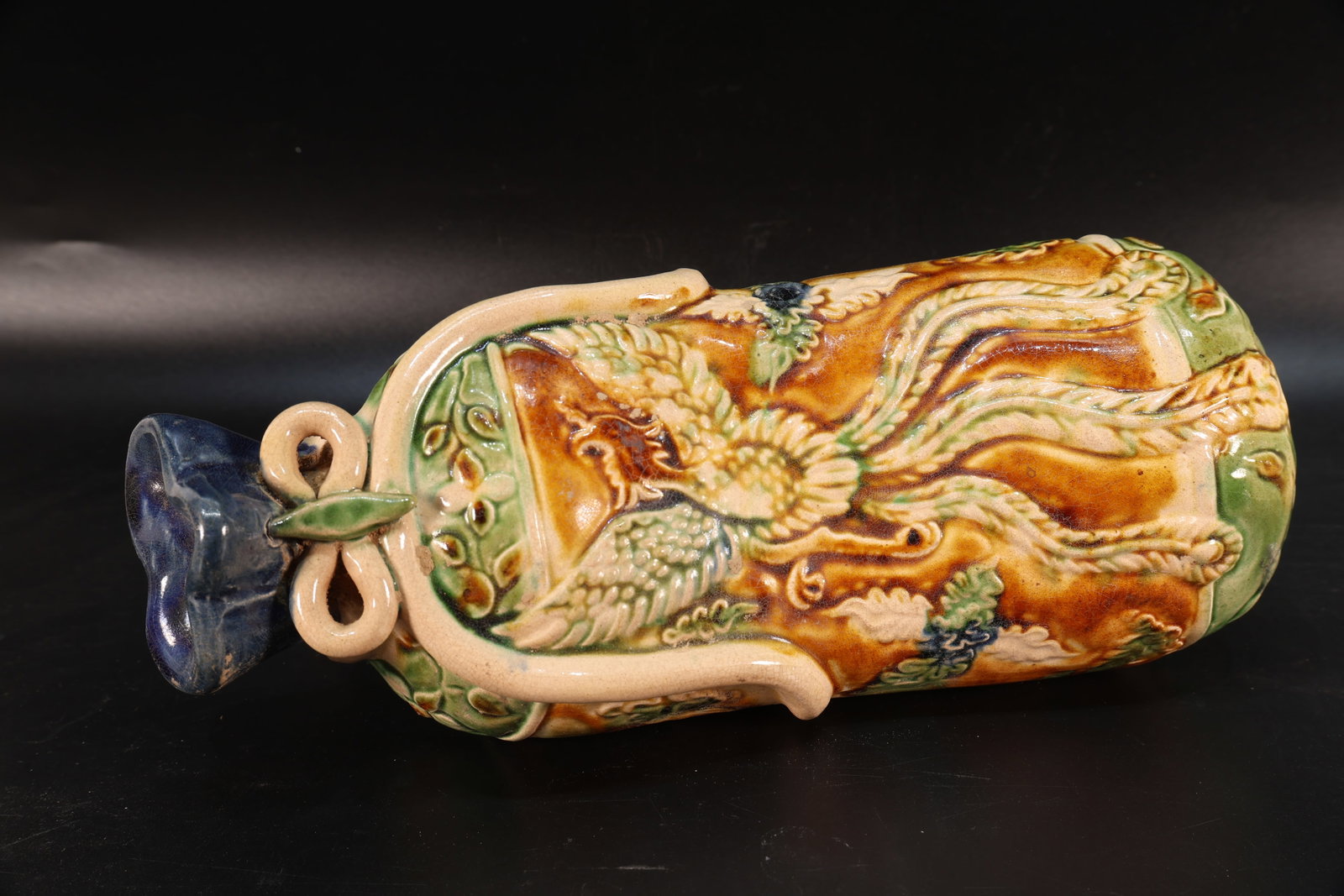 Tang Sancai Phoenix Pattern Pottery Pillow: Tang Sancai Phoenix Pattern Pottery Pillow (8.5 x 25x 11.5cm)