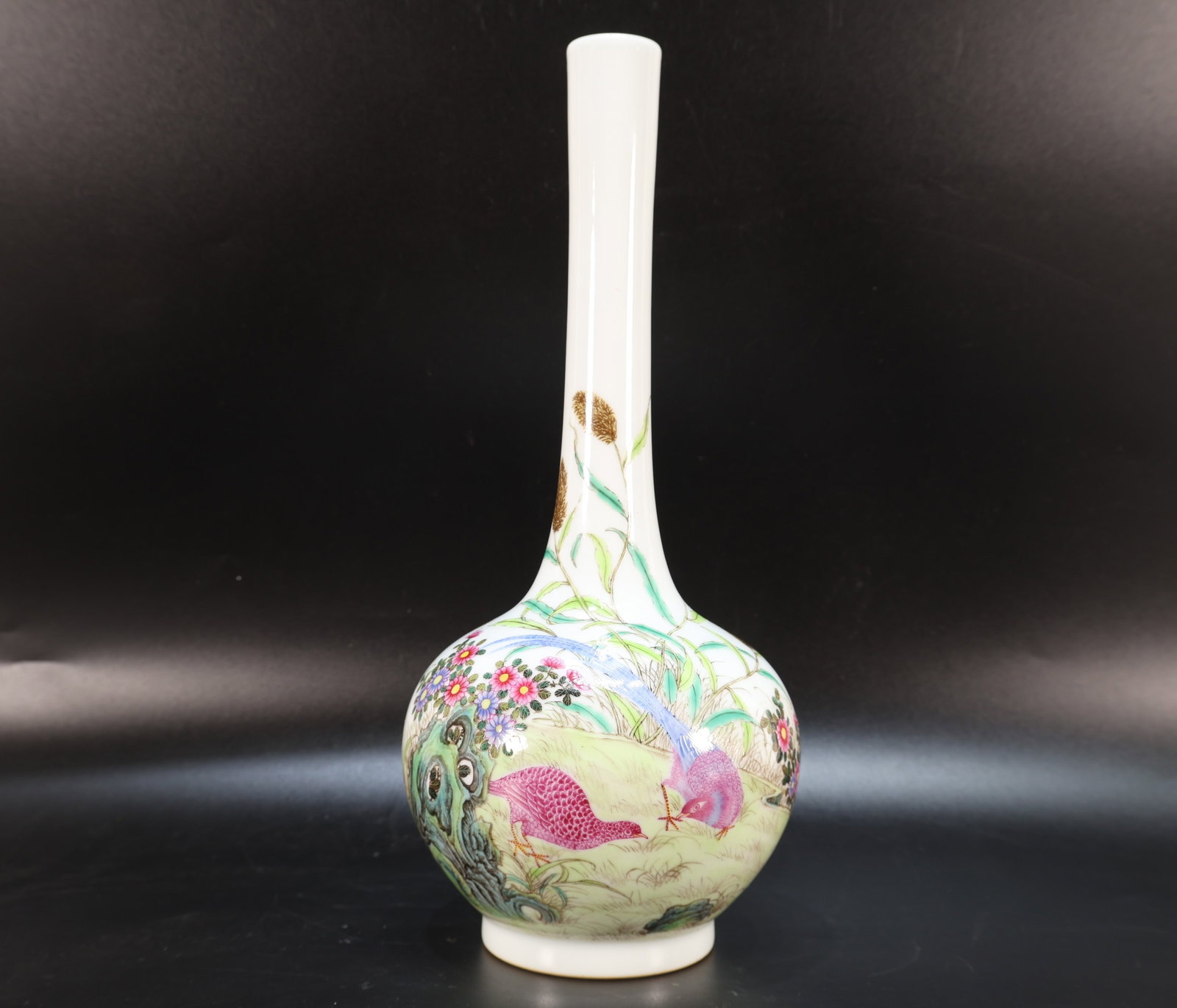 Famille Rose Flower and Quail Pattern Porcelain Vase (1 of 12)
