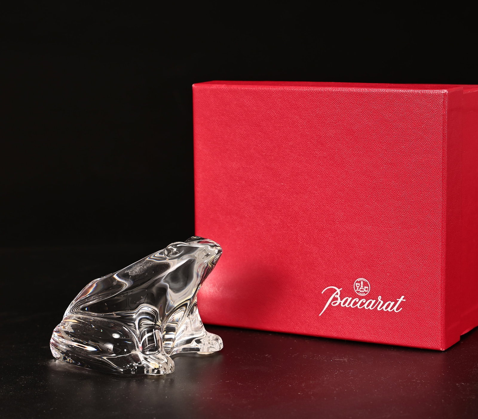 Baccarat France Clear Crystal Frog Figurine with Original Red Box (1 of 8)