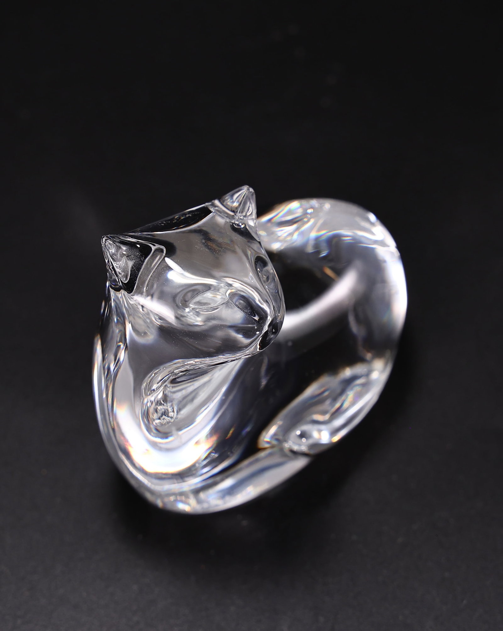 Baccarat France Clear Crystal Curled Cat Figurine (1 of 6)
