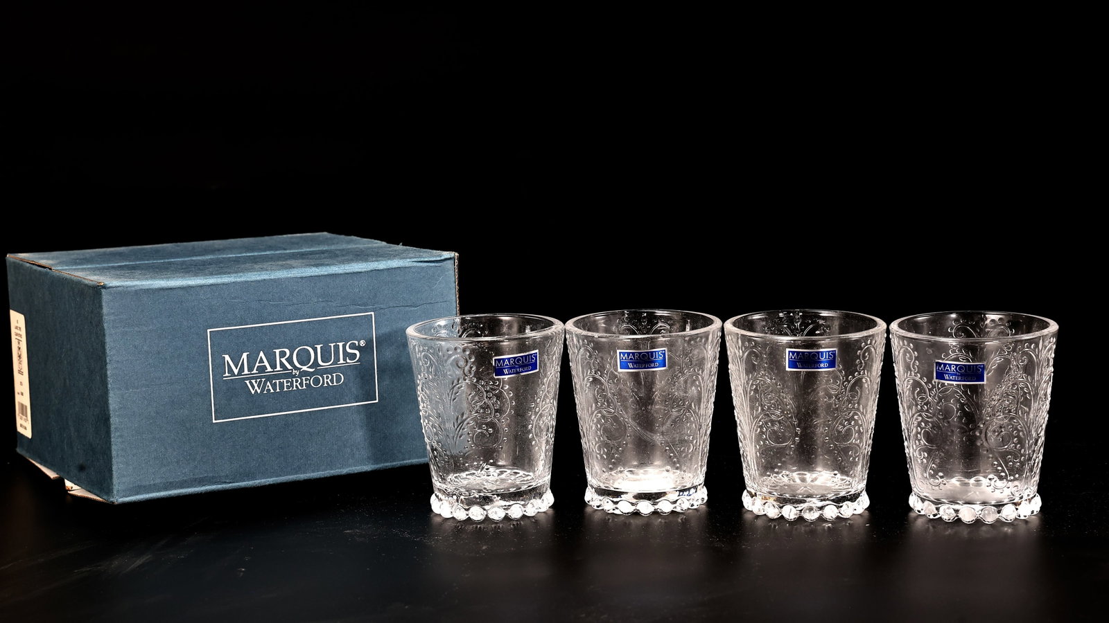 Set of 4 Marquis by Waterford Clear Embossed Glass Tumblers with Box (1 of 6)