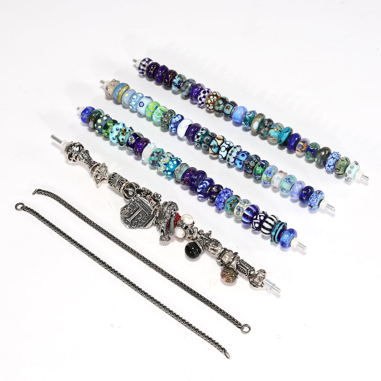 Collection of Trollbeads Glass Beads, Sterling Silver Charms and Foxtail Chains (1 of 6)