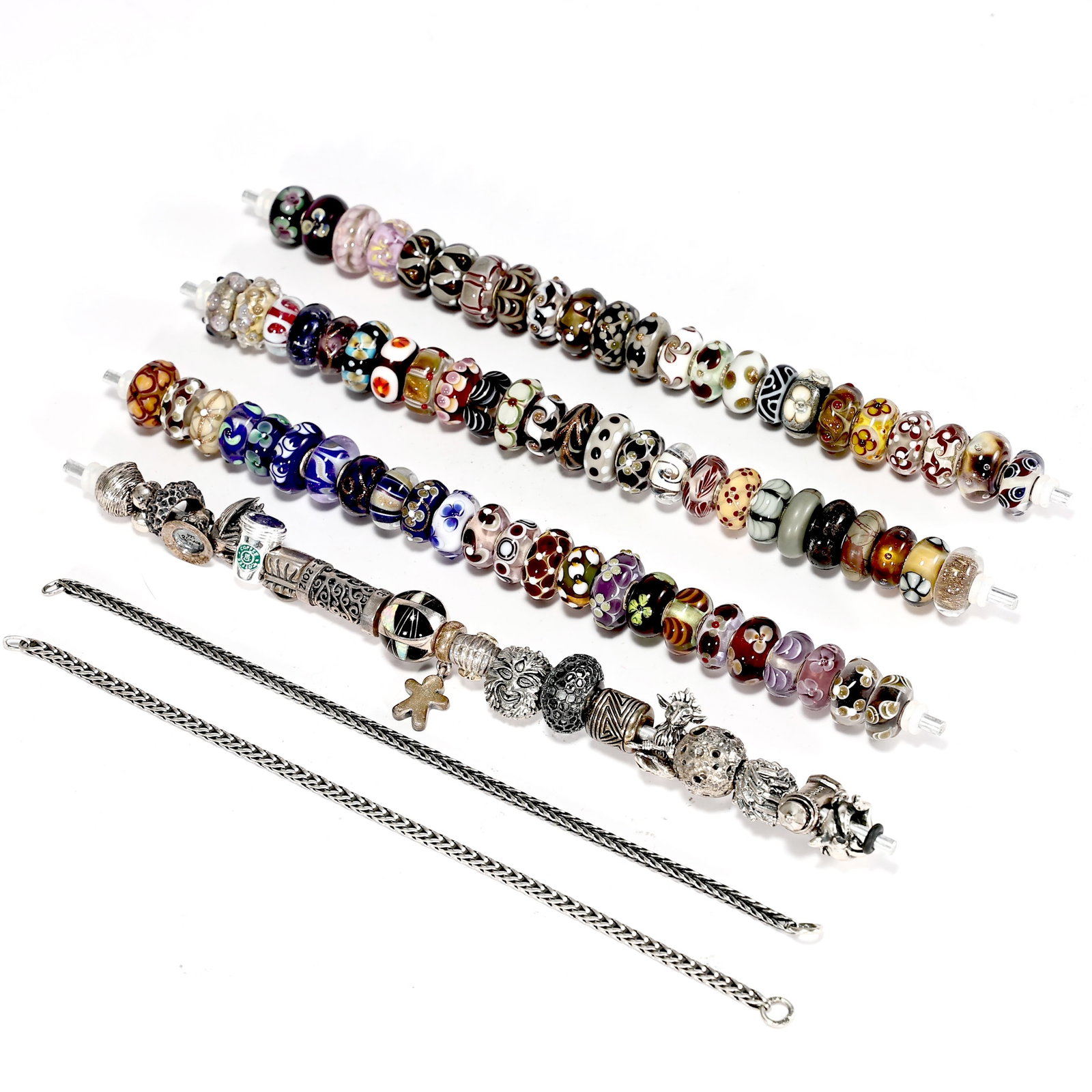 Collection of Trollbeads Glass Beads, Sterling Silver Charms and Foxtail Chains (1 of 6)