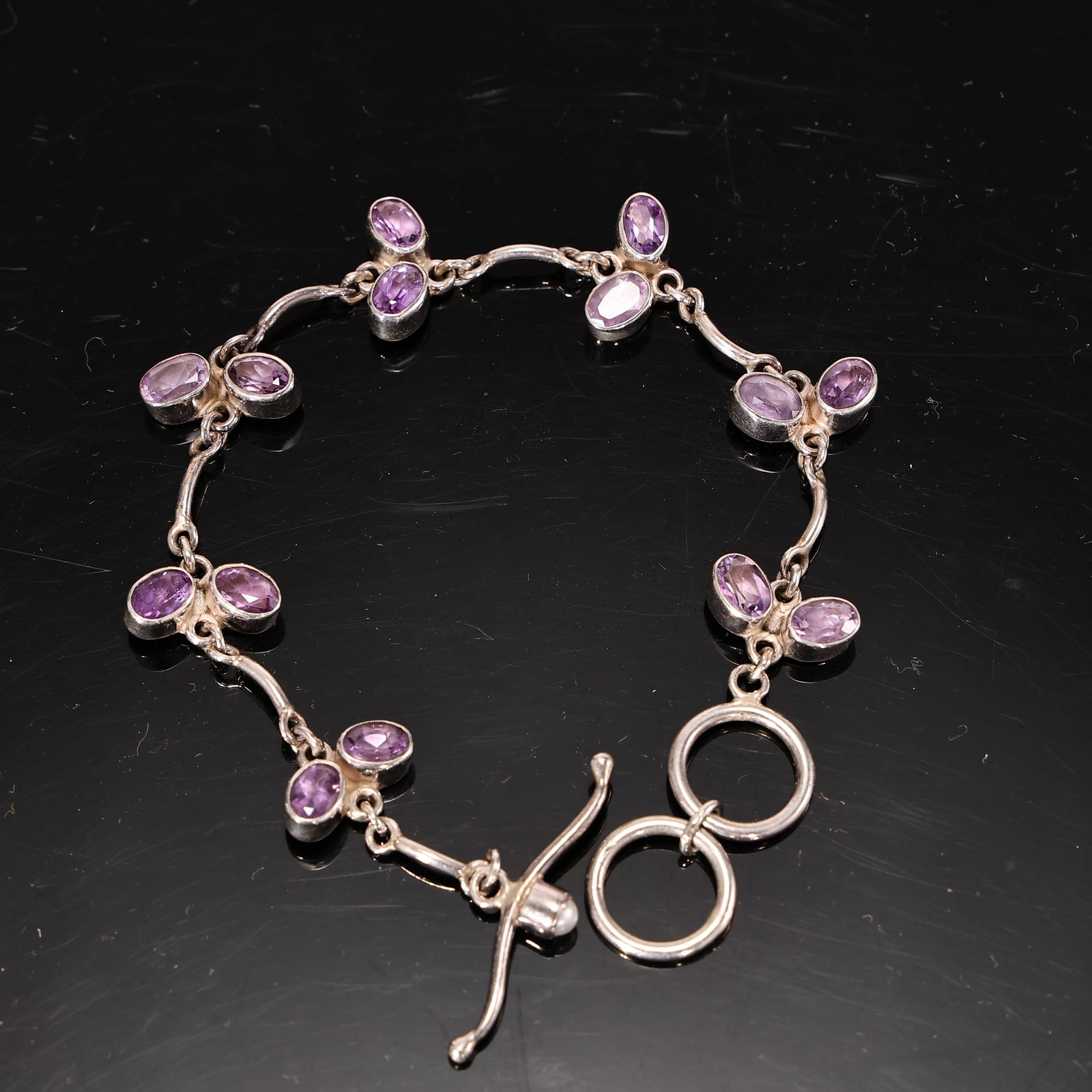 Precious Gem 925 Sterling Silver Amethyst Link Bracelet (1 of 9)