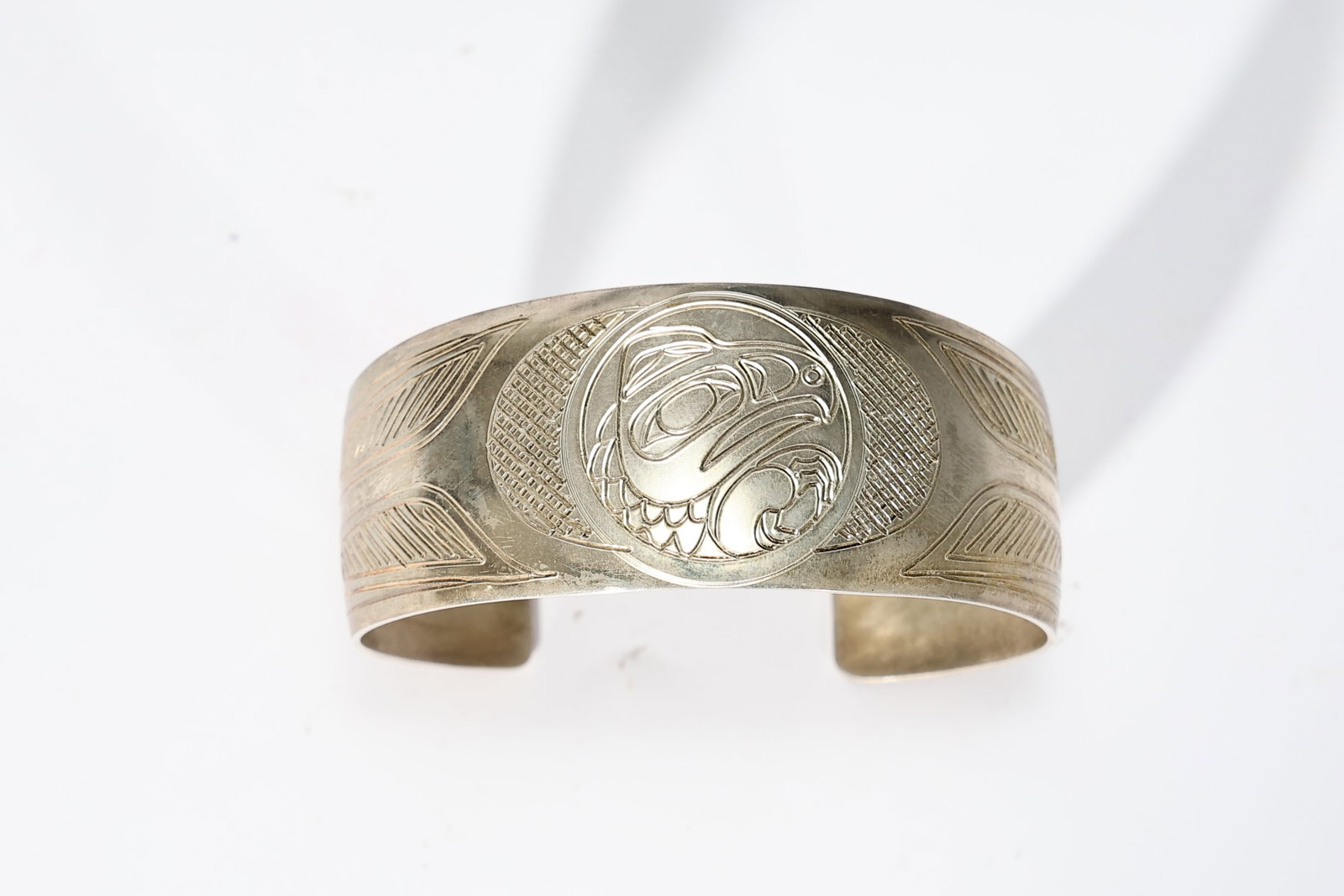 Northwest Coast Style Engraved Silver Cuff Bracelet with Eagle (1 of 8)