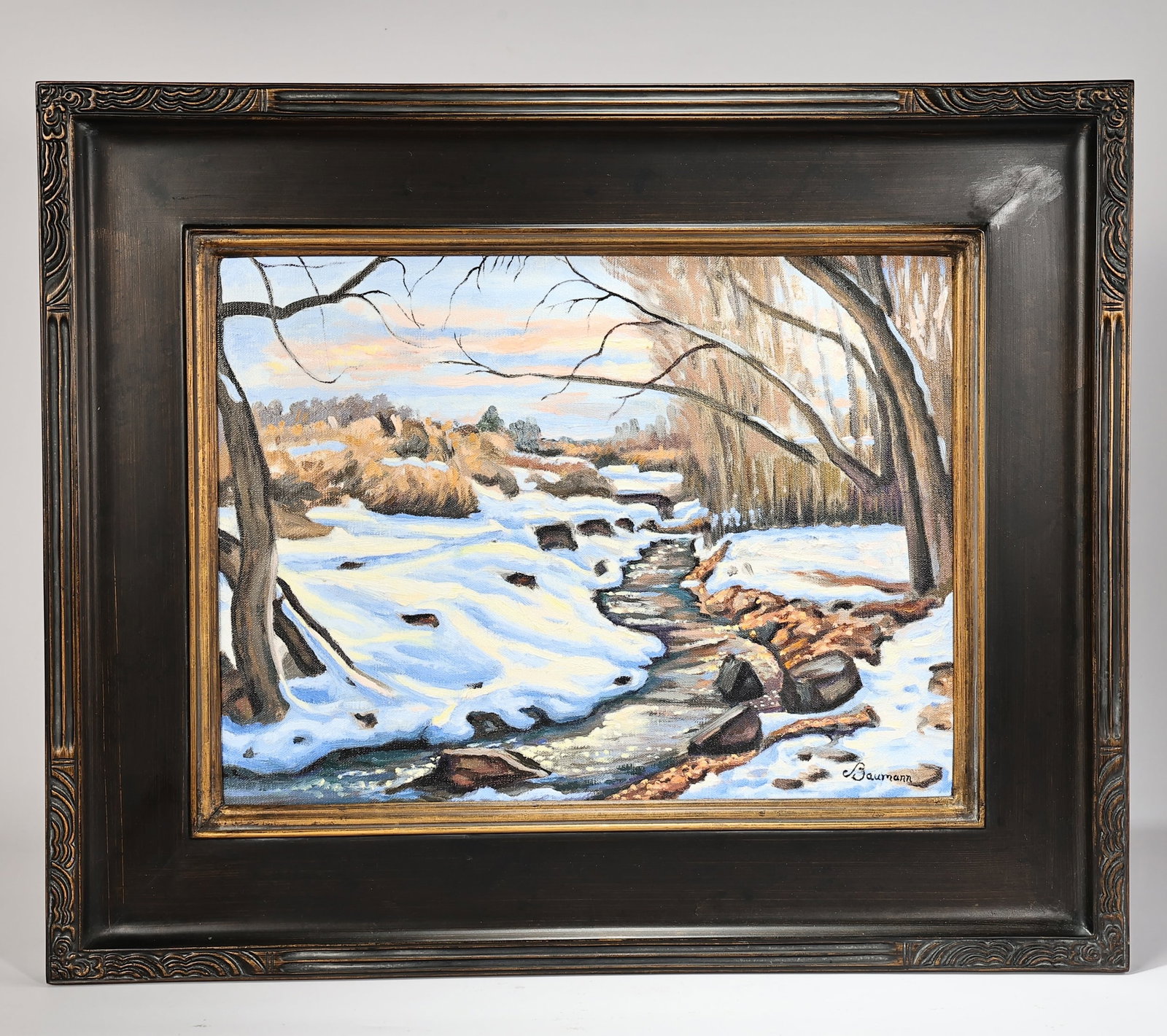 Arroyo Seco Stream in Winter By Steven Baumann Taos, New Mexico: Arroyo Seco Stream in Winter By Steven Baumann Taos, New Mexico (57 x 47 x 3 cm including frame)
