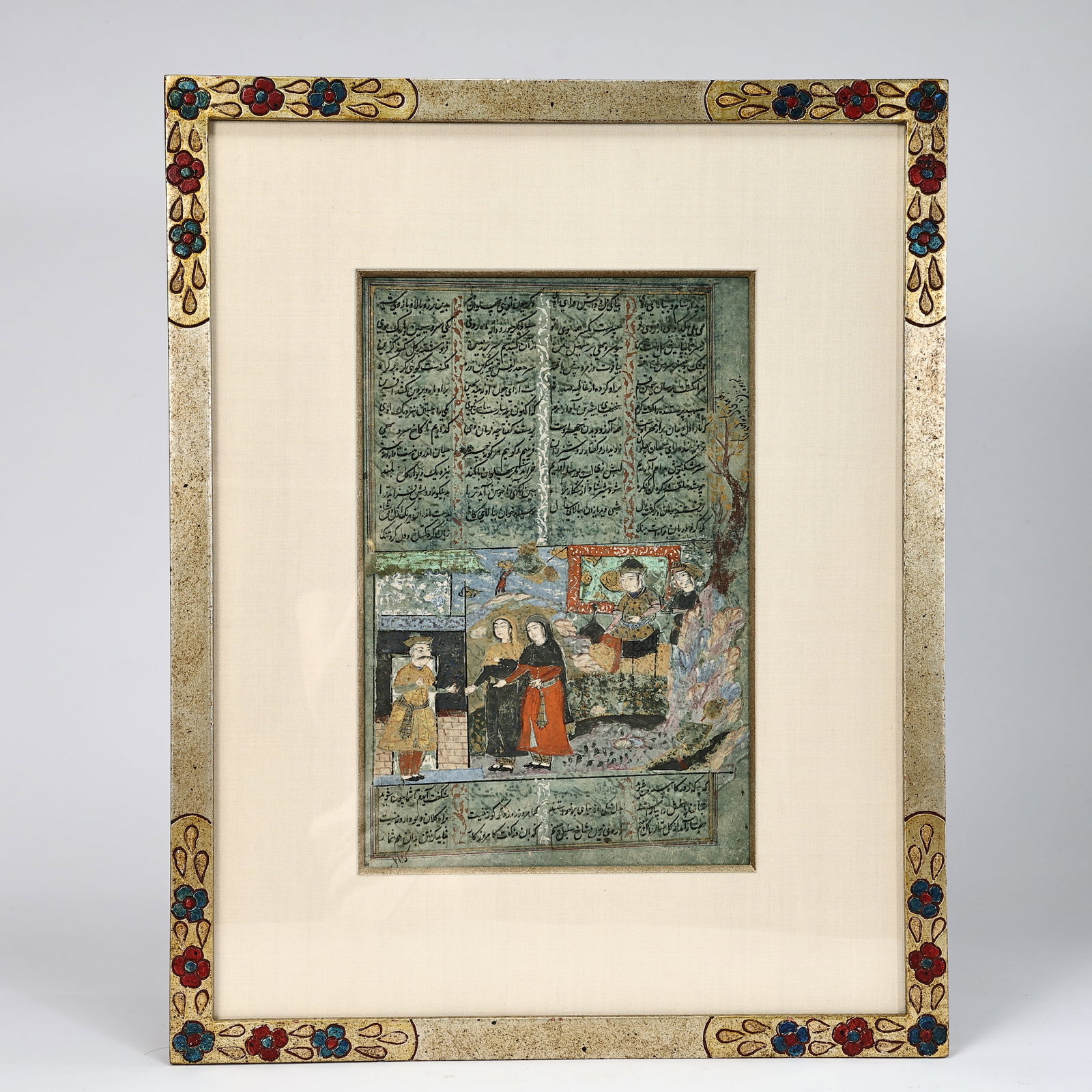 17th Persian Shahnameh Book of Kings Figural Miniature, with Letter L.S. Ayres 1935: 17th Persian Shahnameh Book of Kings Figural Miniature, with Letter L.S. Ayres 1935 (47 x 36.5 x 2.5 cm including frame)