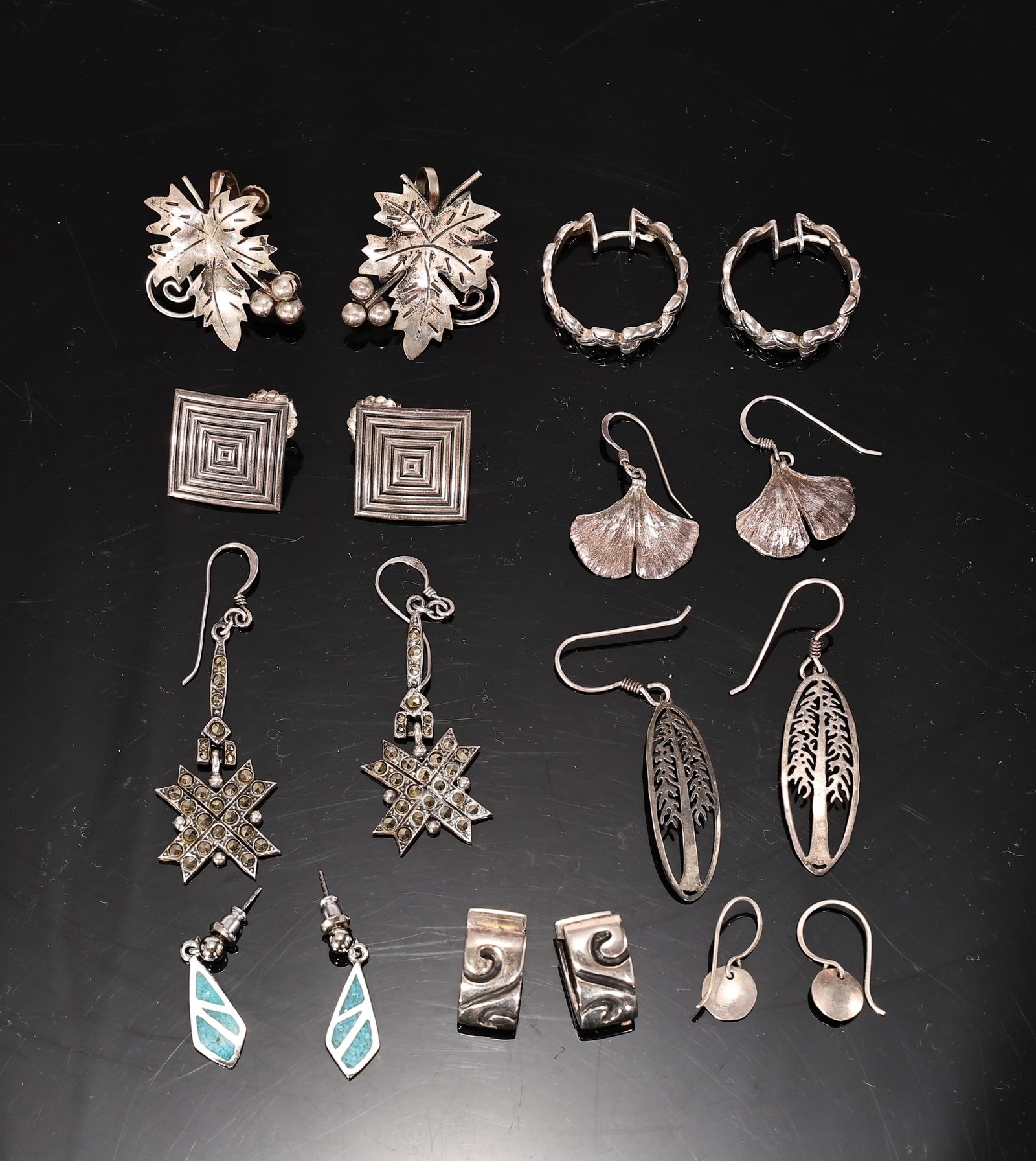 Group Of Sterling Silver Earrings Including Turquoise & Marcasite Styles (1 of 9)