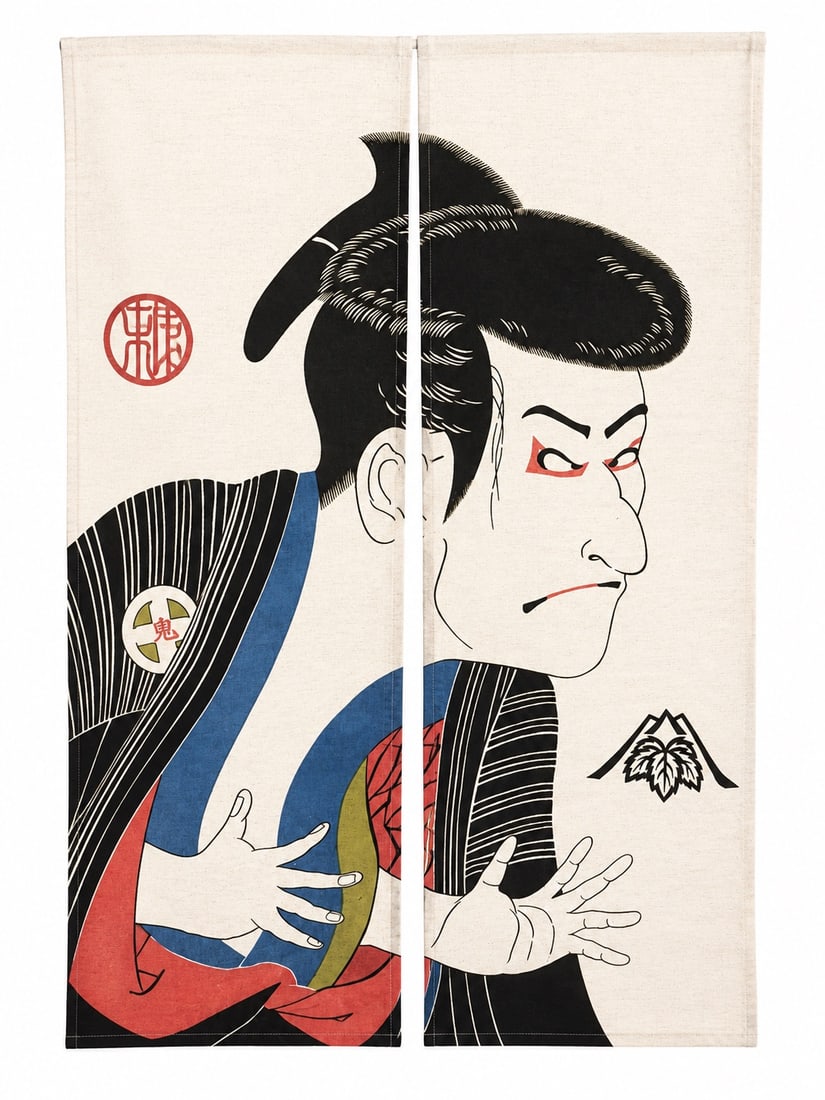 Japanese Kabuki Actor Noren Doorway Curtain Ukiyo-e Style (1 of 4)