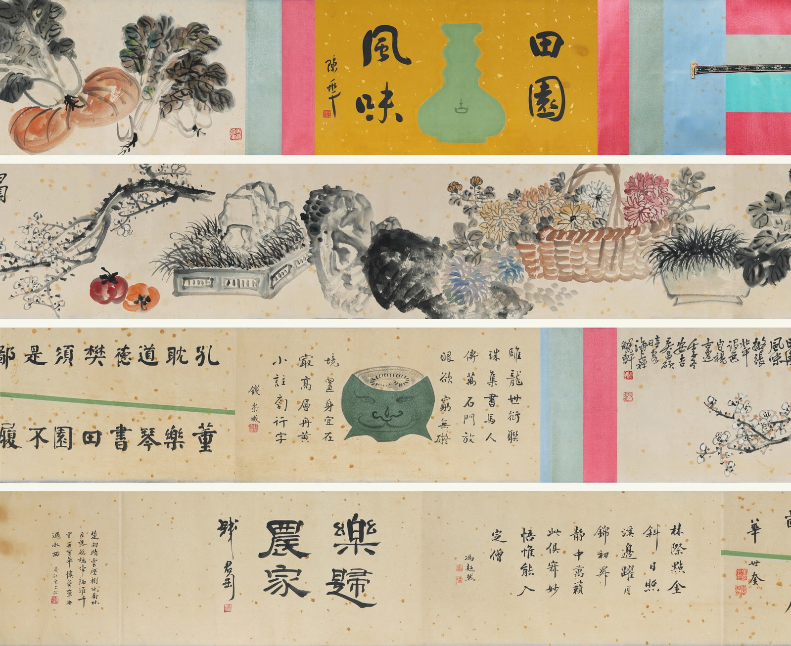 Chinese Drawing Flower Hand Scroll,Wu Changshuo Mark: Chinese Drawing Flower Hand Scroll,Wu Changshuo Mark (270 x 36cm)
