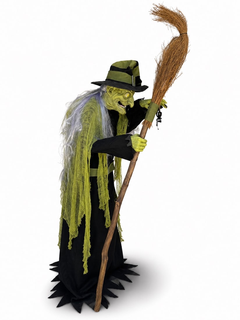 Life-Size Witch Figure with Broom Halloween Animatronic with Touch Lights and Sound (1 of 5)