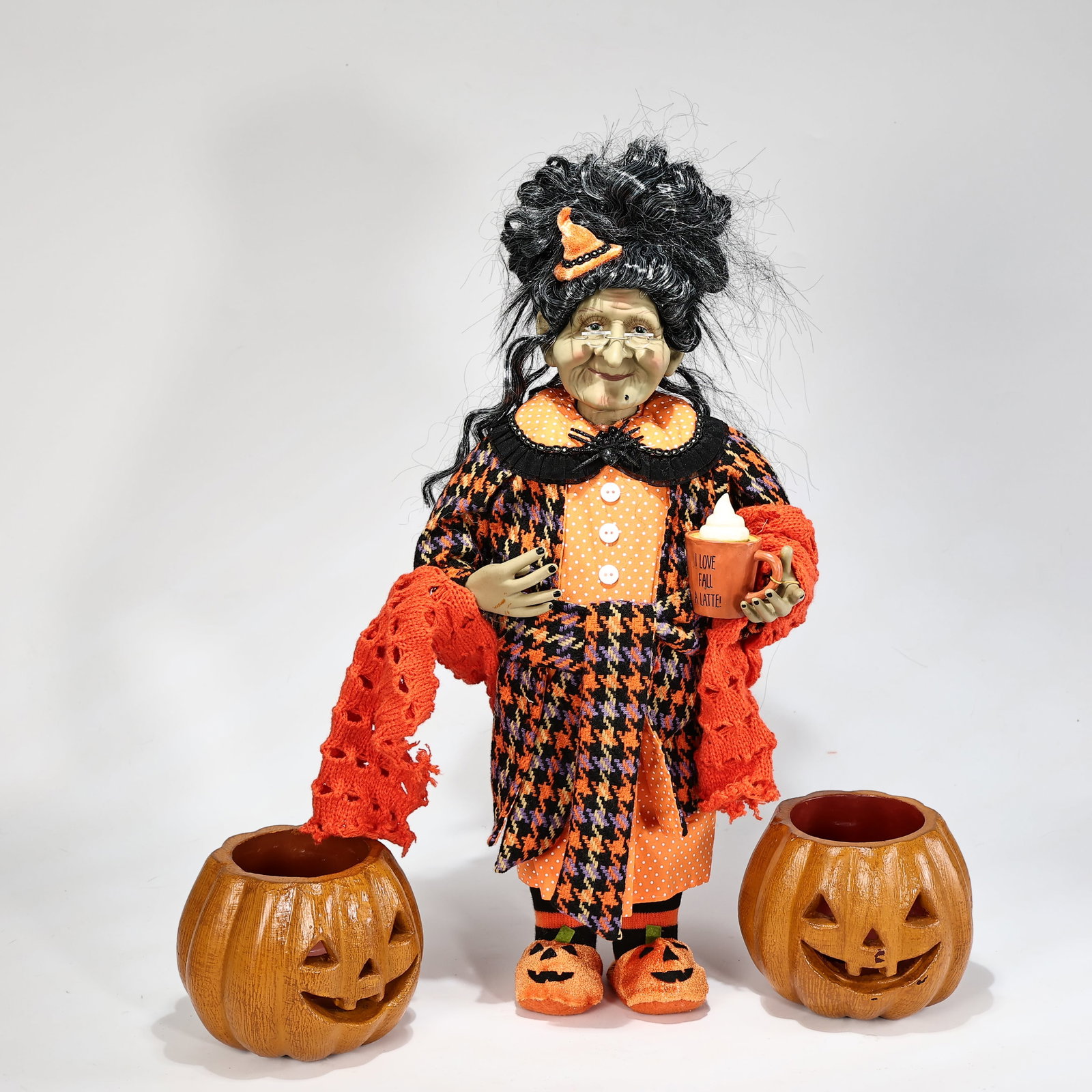 Halloween Witch Doll with Pair of Jack-O?-Lantern Pumpkin Containers (1 of 6)