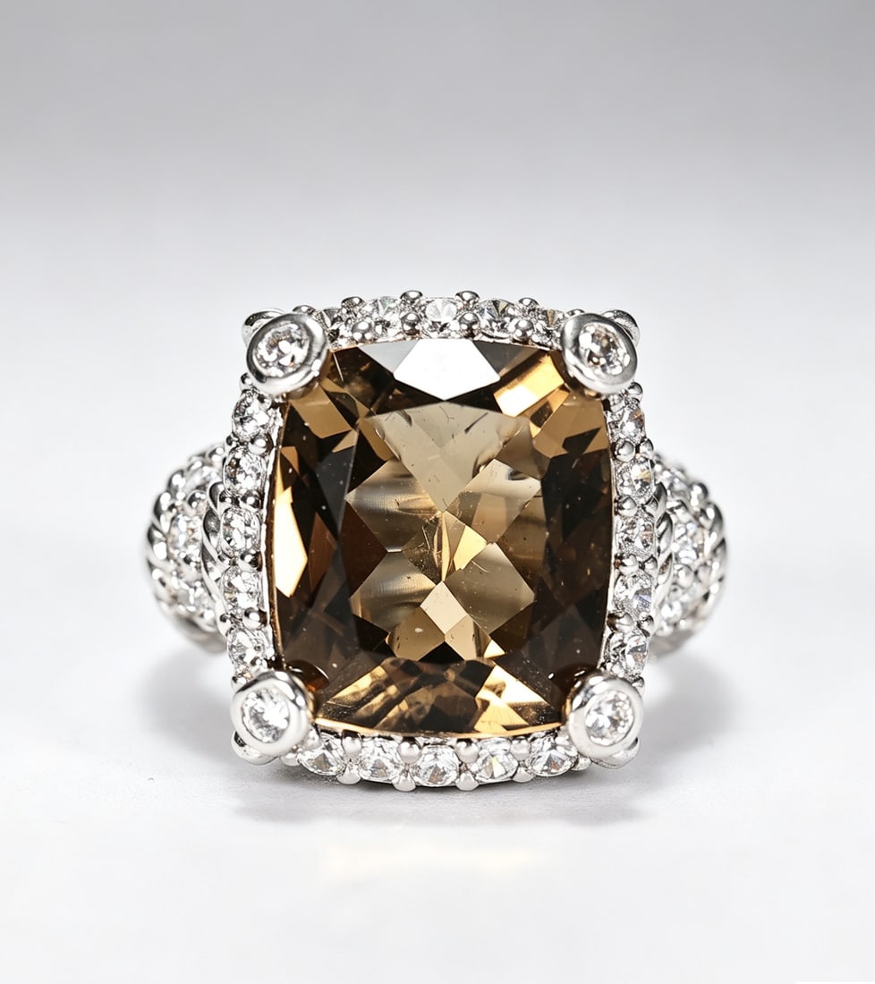Judith Ripka Smoky Quartz Cocktail Sterling Silver 925 CZ Statement Ring Size 6: Judith Ripka Smoky Quartz Cocktail Sterling Silver 925 CZ Statement Ring Size 6 (Ring Size: 6 , Total weight 10.6 grams)