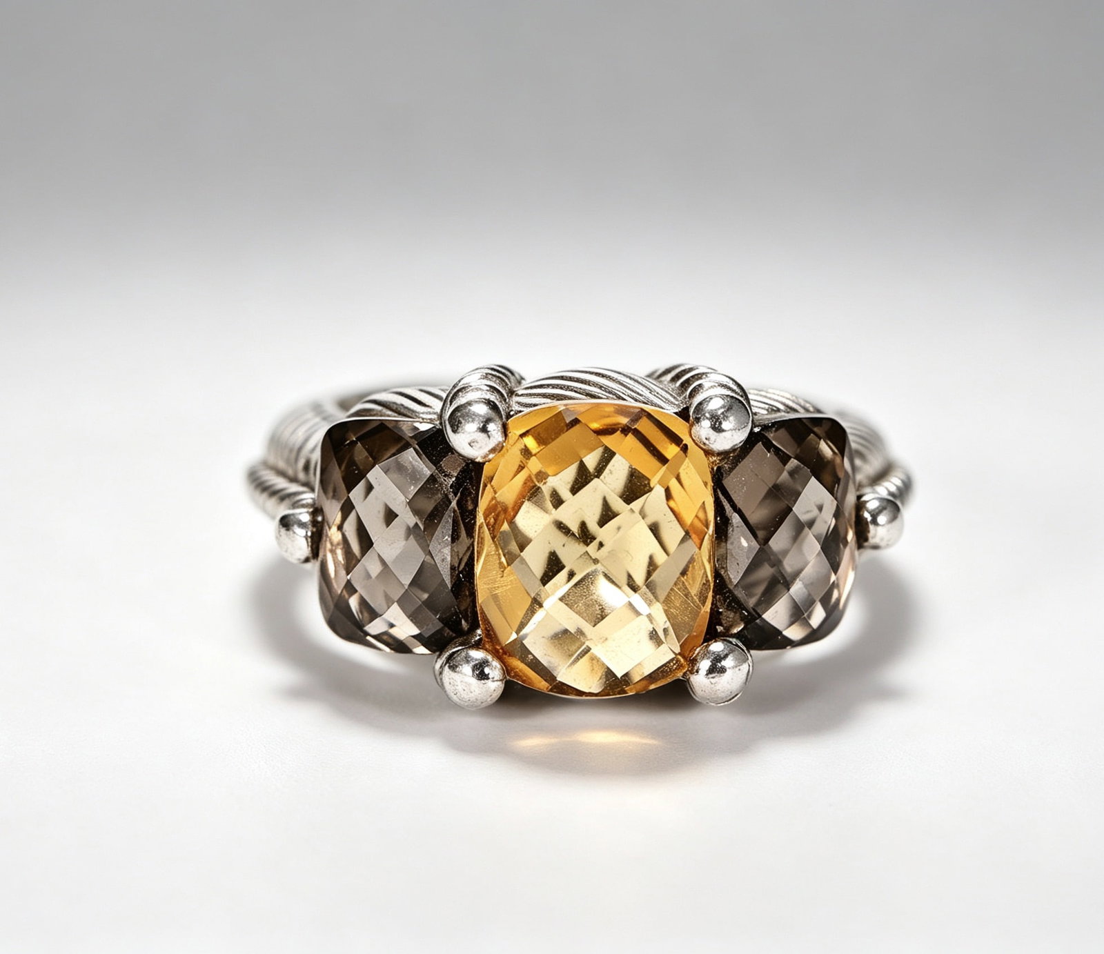 Judith Ripka Three Citrine Smoky Quartz Sterling Silver 925 Ring Size 5.5 (1 of 6)